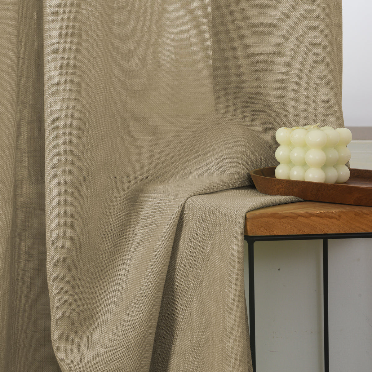 Rideau ajustable + 8 anneaux pince 140 x 270 cm Polyester effet lin" Evasion" Taupe