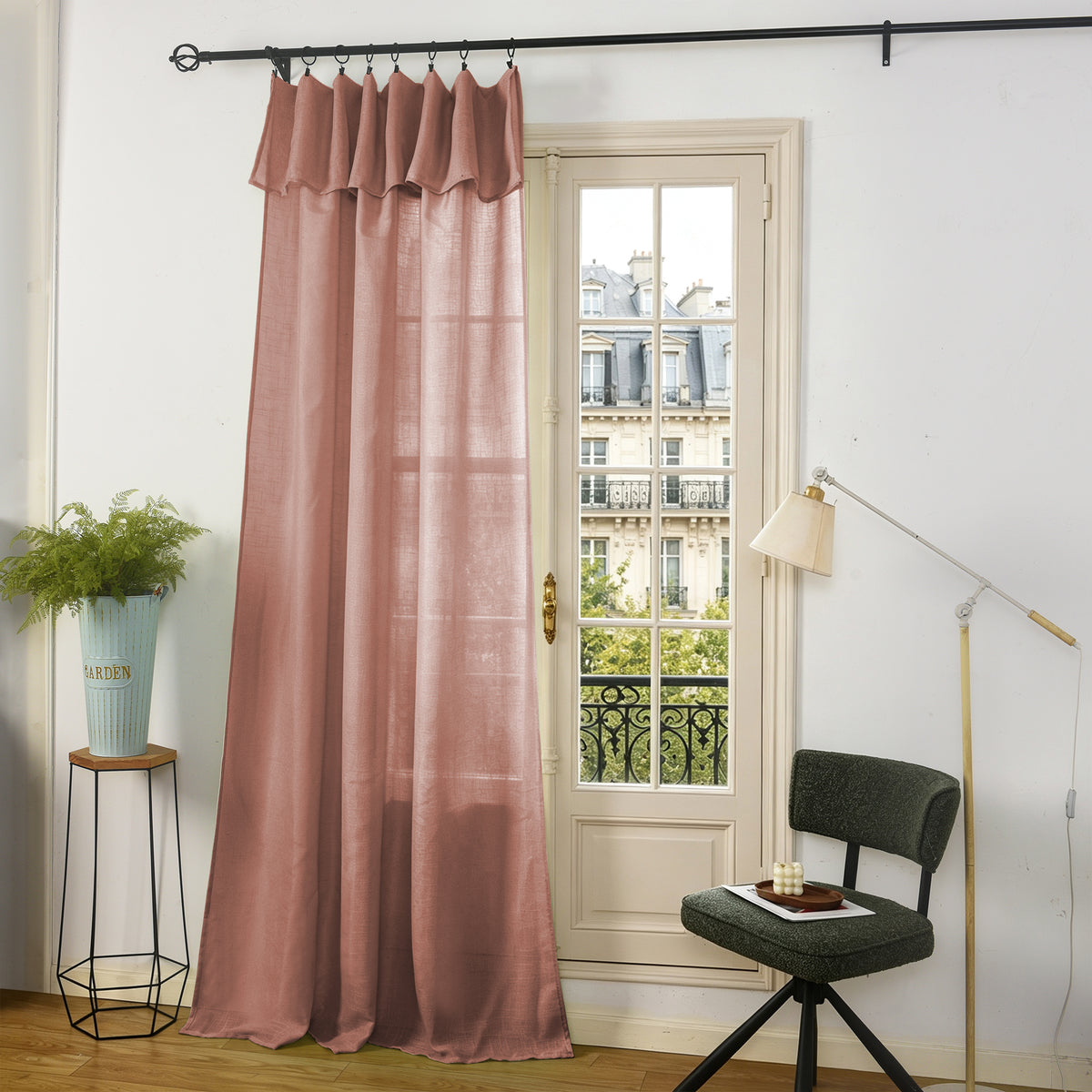Rideau ajustable + 8 anneaux pince 140 x 270 cm Polyester effet lin" Evasion" Terracotta