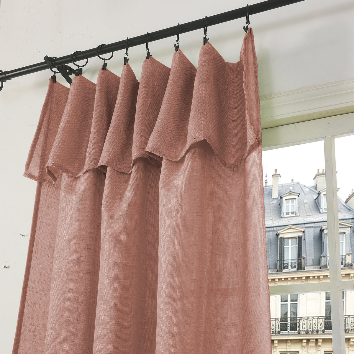 Rideau ajustable + 8 anneaux pince 140 x 270 cm Polyester effet lin" Evasion" Terracotta