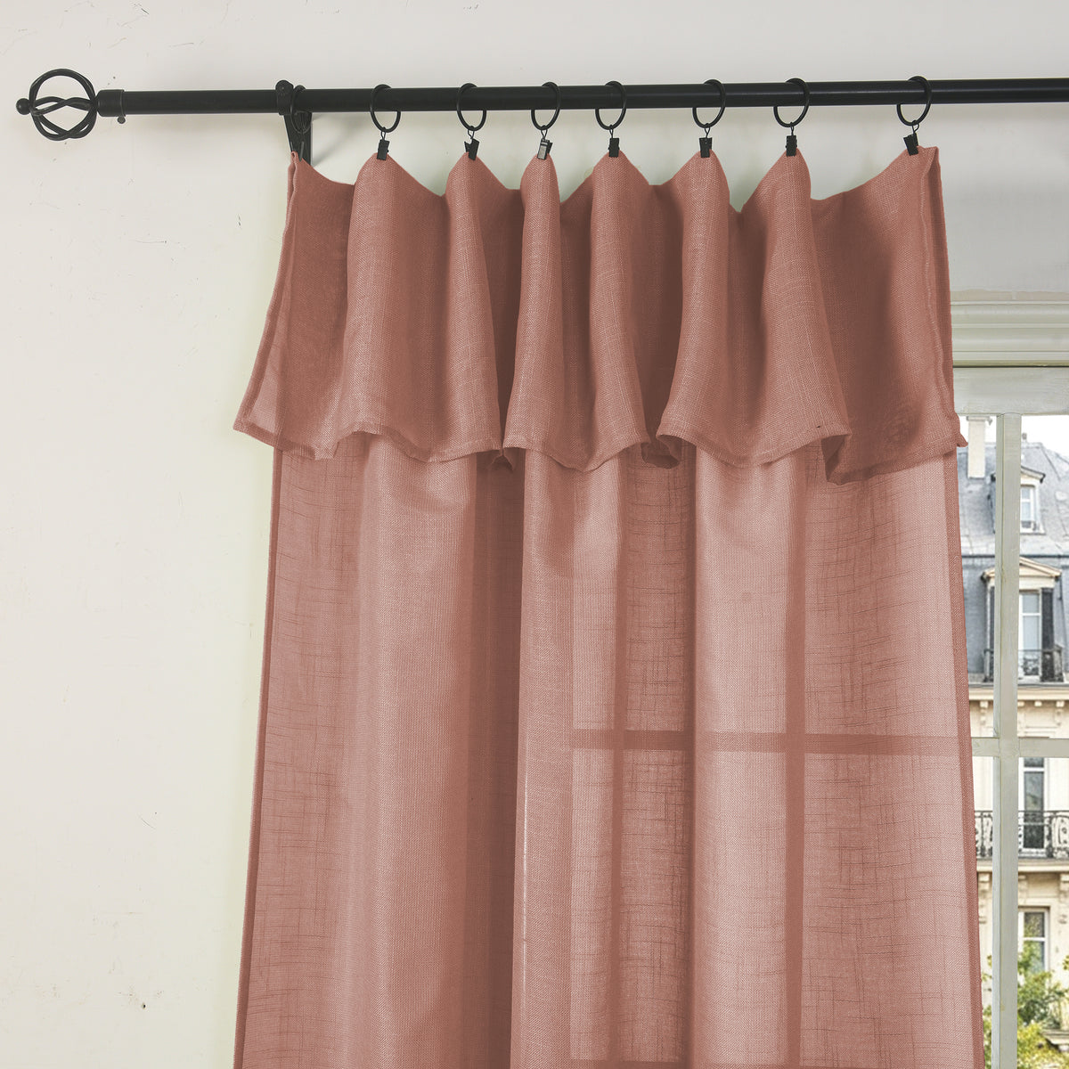 Rideau ajustable + 8 anneaux pince 140 x 270 cm Polyester effet lin" Evasion" Terracotta