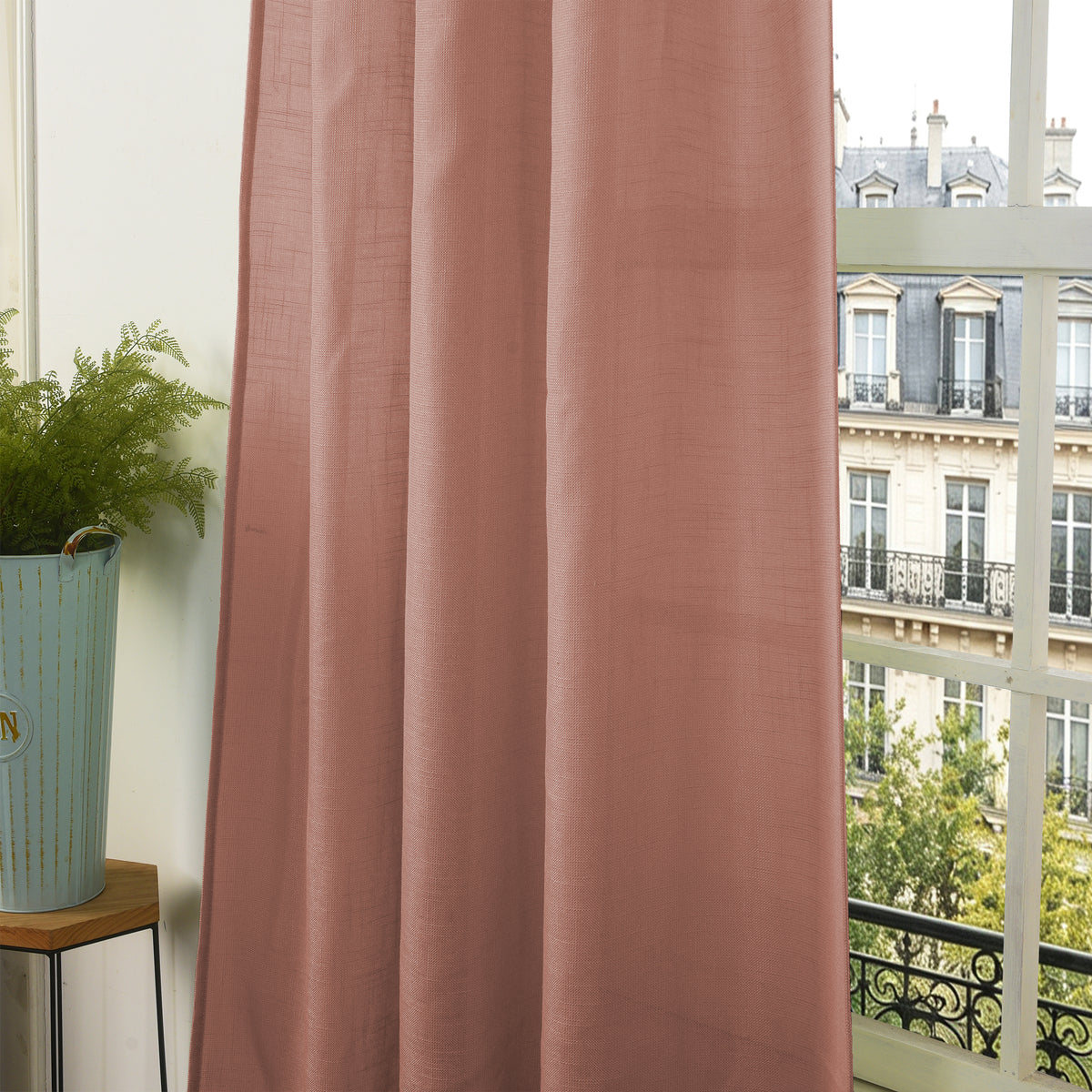 Rideau ajustable + 8 anneaux pince 140 x 270 cm Polyester effet lin" Evasion" Terracotta