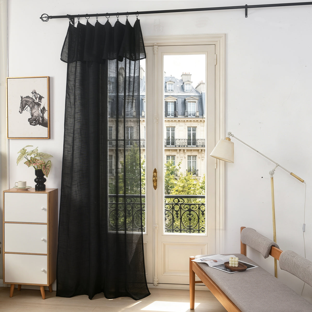 Rideau ajustable + 8 anneaux pince 140 x 270 cm Polyester effet lin" Evasion" Truffe