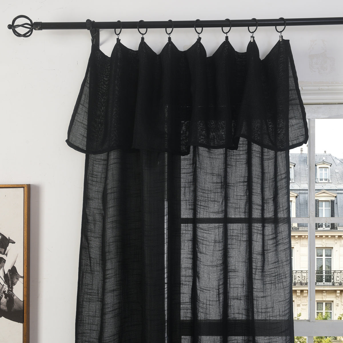 Rideau ajustable + 8 anneaux pince 140 x 270 cm Polyester effet lin" Evasion" Truffe
