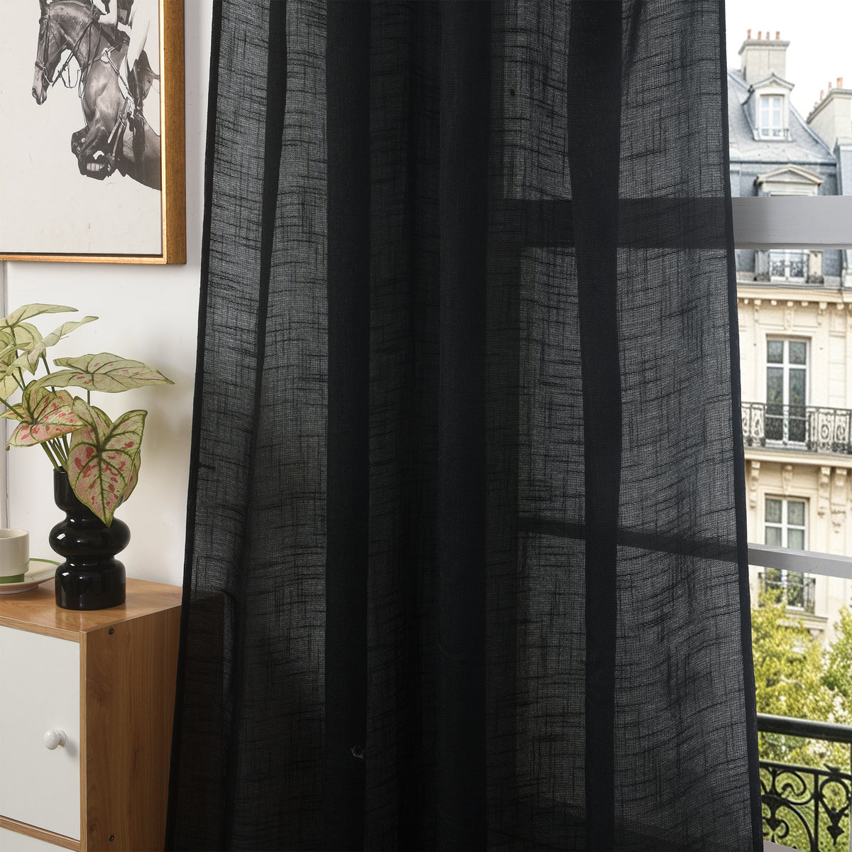 Rideau ajustable + 8 anneaux pince 140 x 270 cm Polyester effet lin" Evasion" Truffe