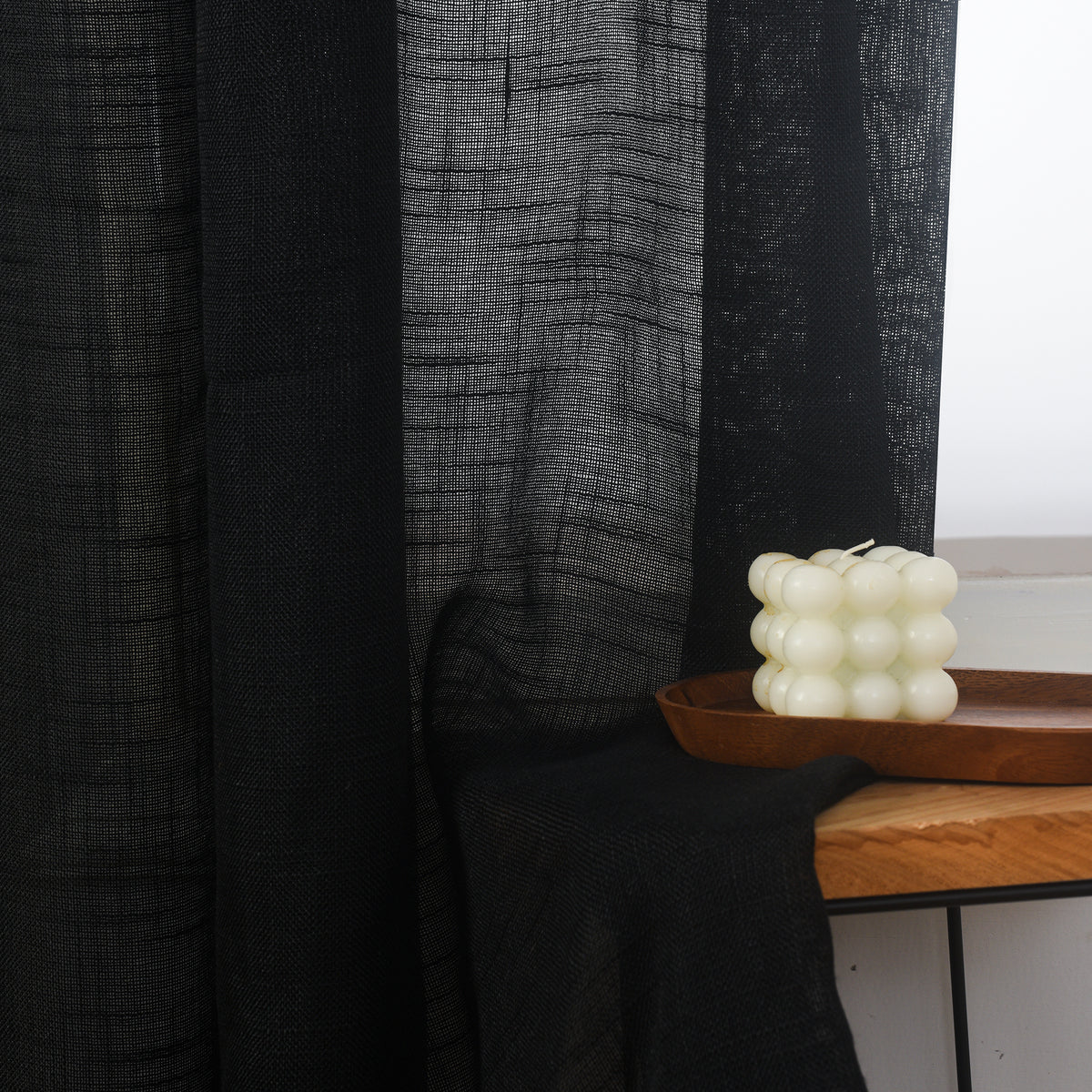Rideau ajustable + 8 anneaux pince 140 x 270 cm Polyester effet lin" Evasion" Truffe