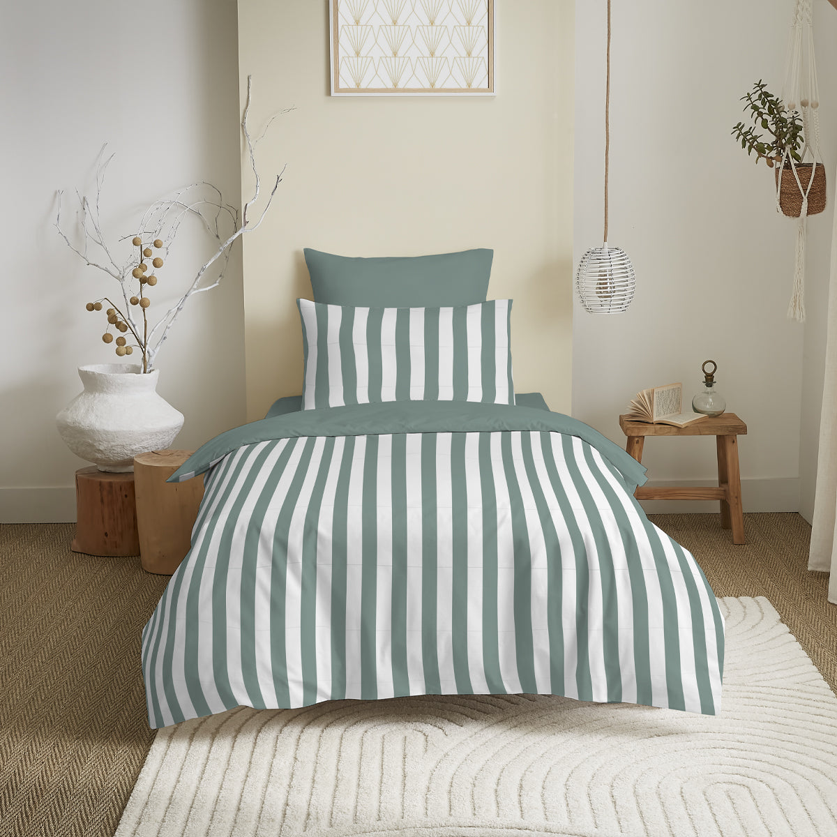 Pack Complet Housse de couette Imprimé 140 x 200 cm - Drap housse 90 x 190 cm - 100% Coton 57 Fils
