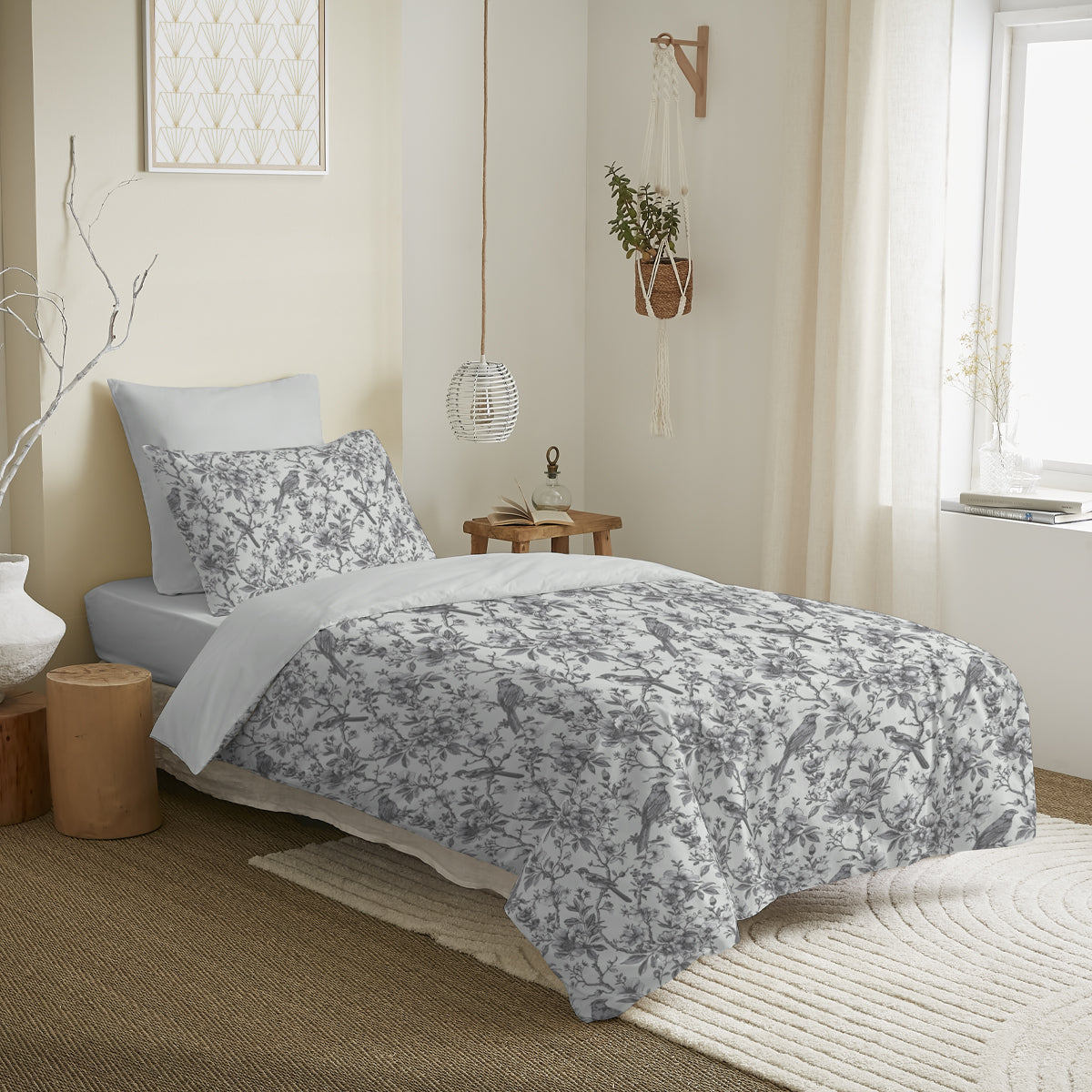 Pack 4 Pièces Housse de couette Imprimé 140 x 200 cm - Drap housse 90 x 190 cm - 100% Coton 57 Fils