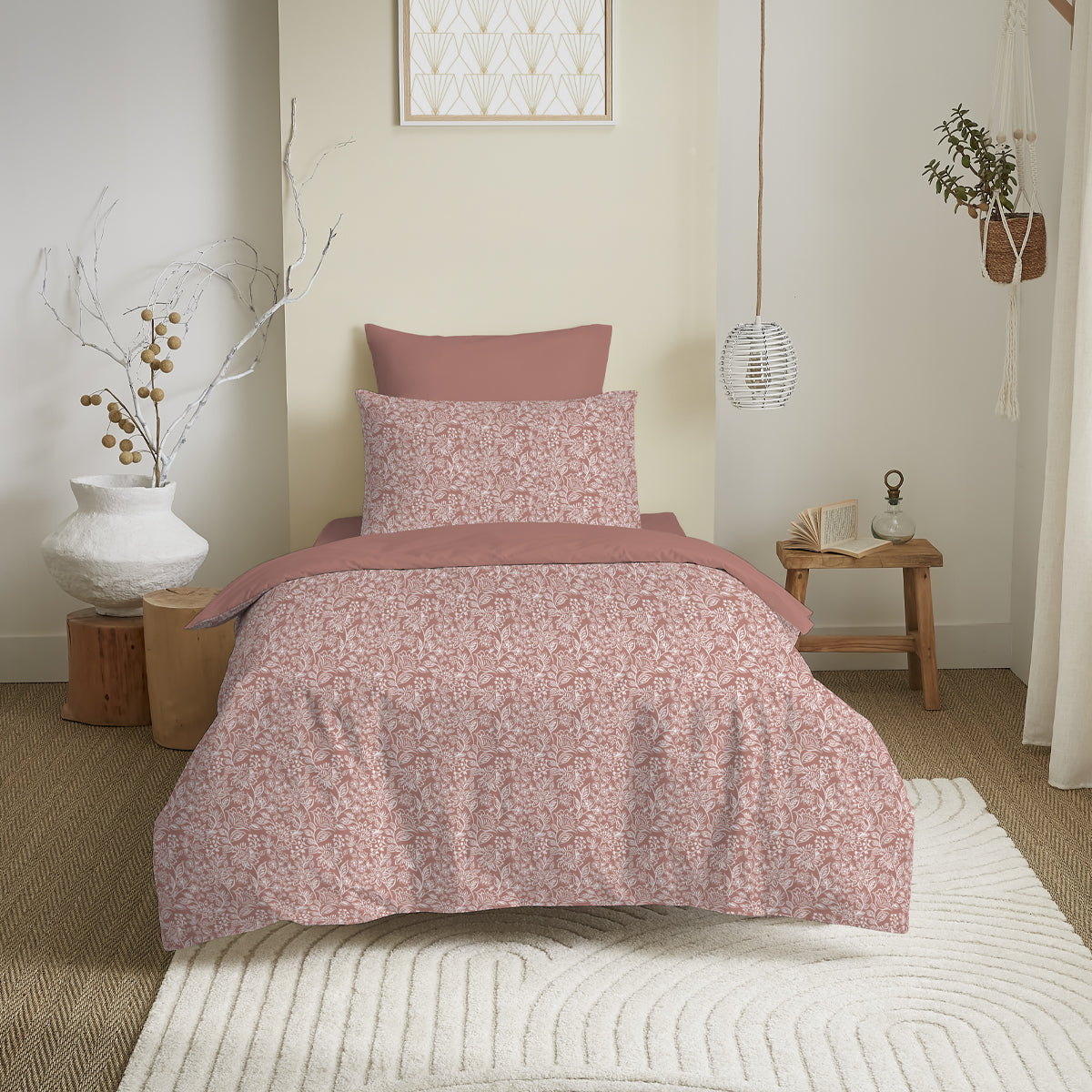 Pack 4 Pièces Housse de couette Imprimé 140 x 200 cm - Drap housse 90 x 190 cm - 100% Coton 57 Fils