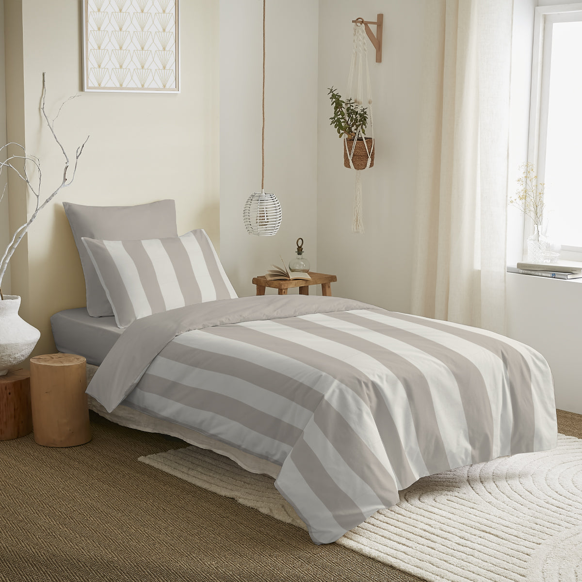 Pack Complet Housse de couette Imprimé 140 x 200 cm - Drap housse 90 x 190 cm - 100% Coton 57 Fils