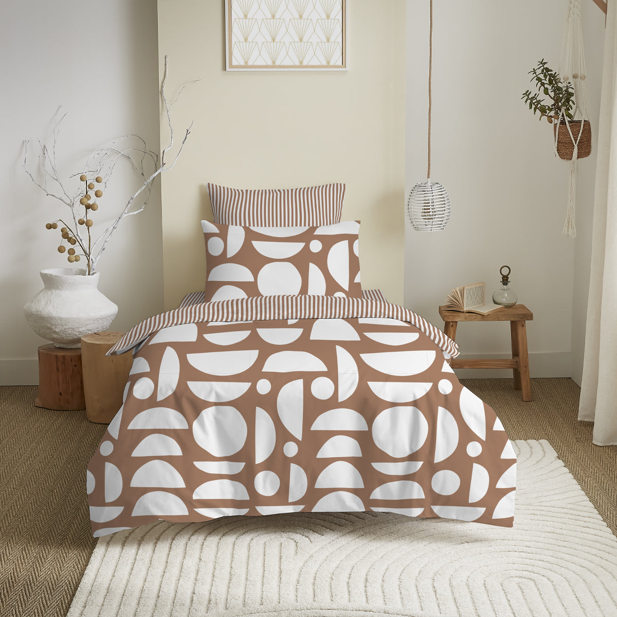 Pack 4 Pièces Housse de couette Imprimé 140 x 200 cm - Drap housse 90 x 190 cm - 100% Coton 57 Fils