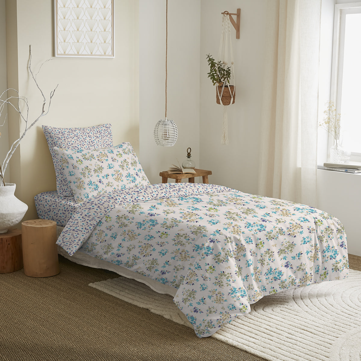 Pack 4 Pièces Housse de couette Imprimé 140 x 200 cm - Drap housse 90 x 190 cm - 100% Coton 57 Fils