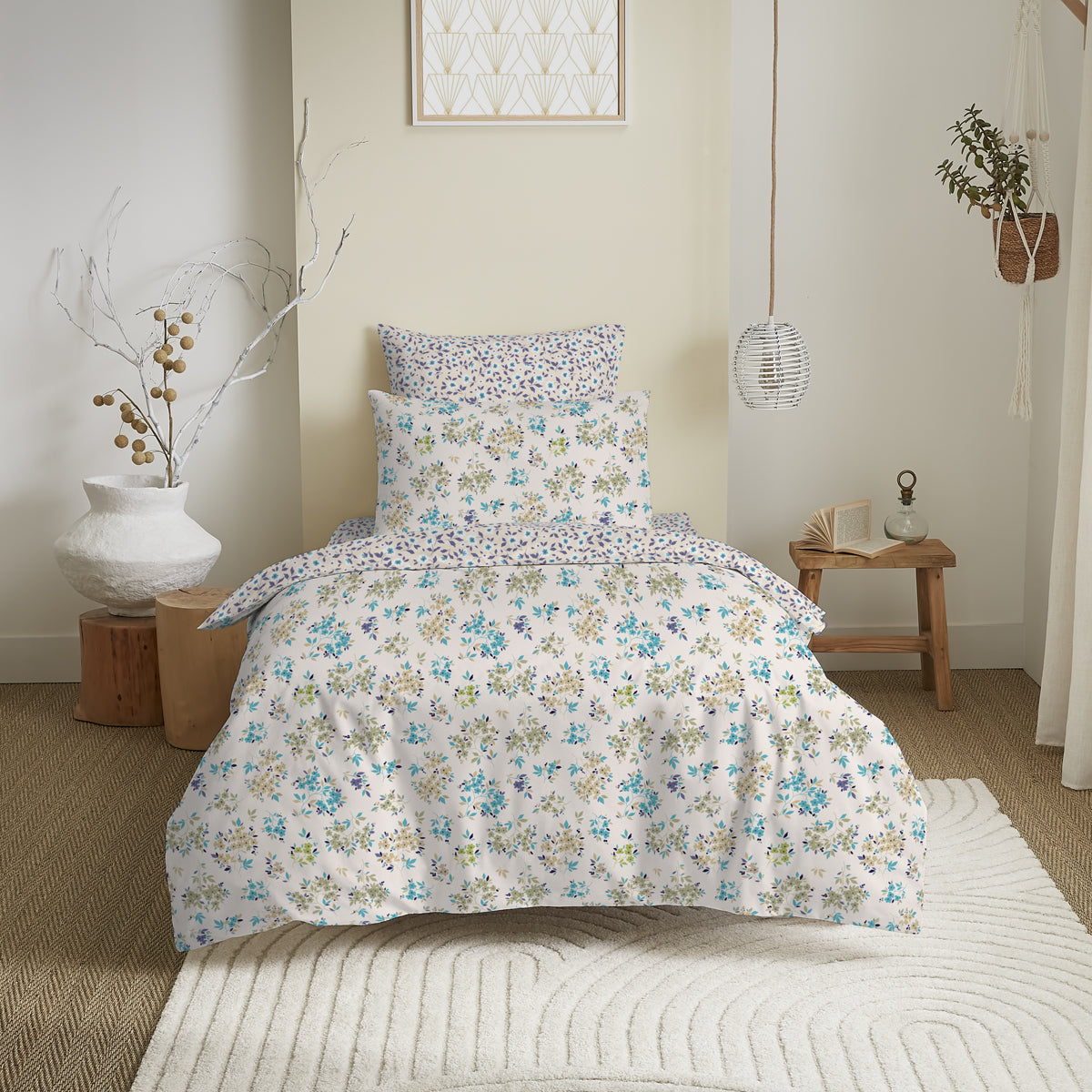 Pack 4 Pièces Housse de couette Imprimé 140 x 200 cm - Drap housse 90 x 190 cm - 100% Coton 57 Fils