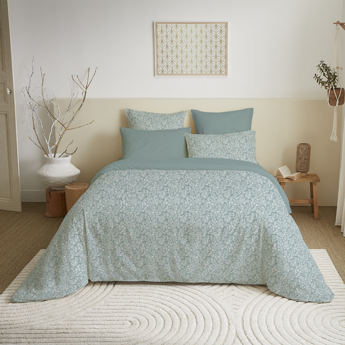 Pack 6 pièces Housse de couette Imprimé 240 x 260 cm - Drap housse 180 x 200 cm - 100% Coton 57 Fils