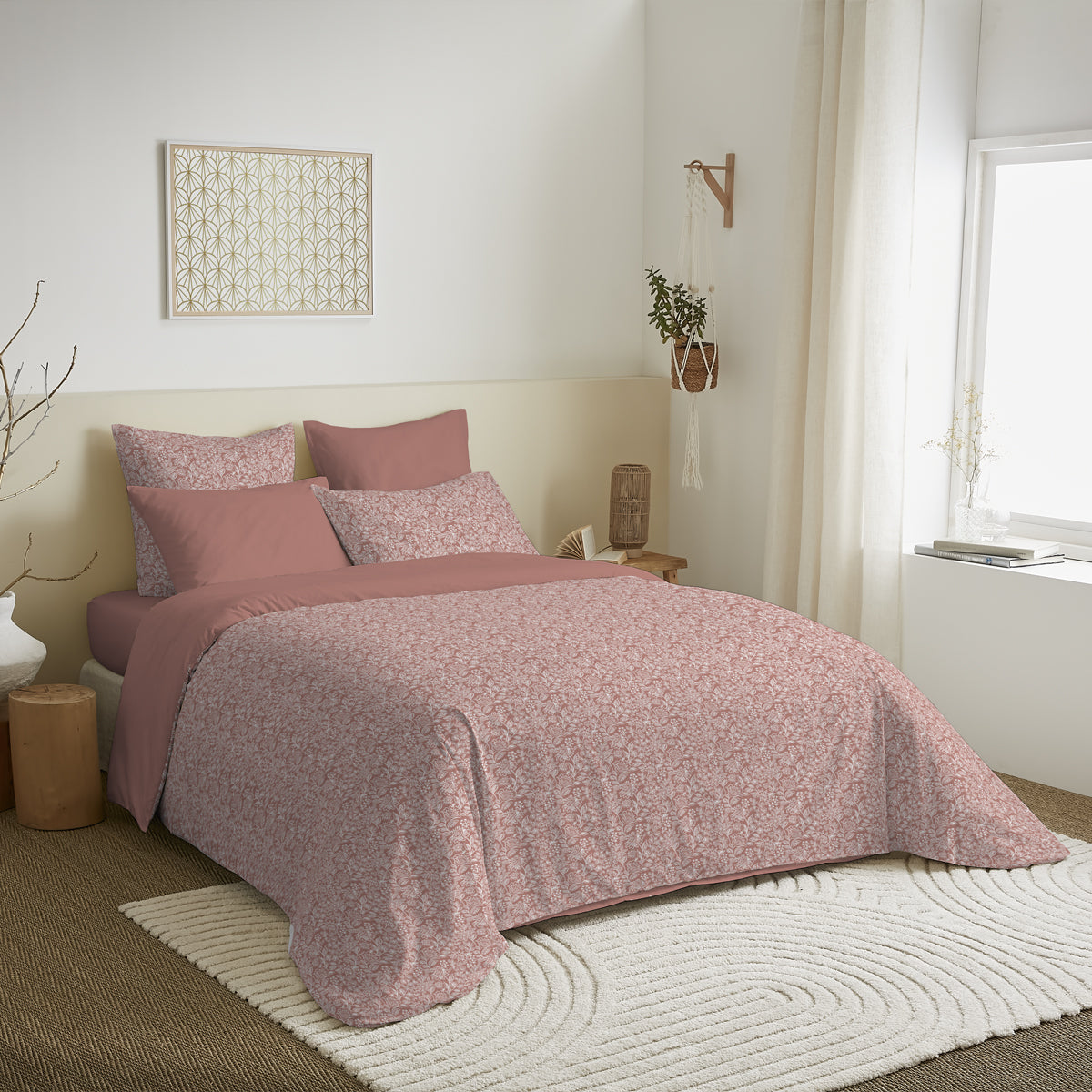 Pack 6 pièces Housse de couette Imprimé 220 x 240 cm - Drap housse 140 x 190 cm - 100% Coton 57 Fils