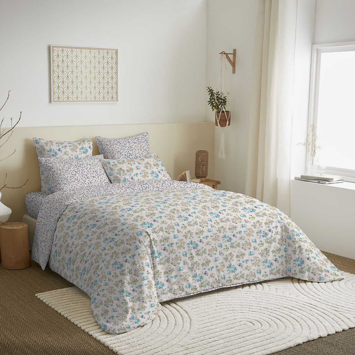 Pack 6 pièces Housse de couette Imprimé 220 x 240 cm - Drap housse 160 x 200 cm - 100% Coton 57 Fils
