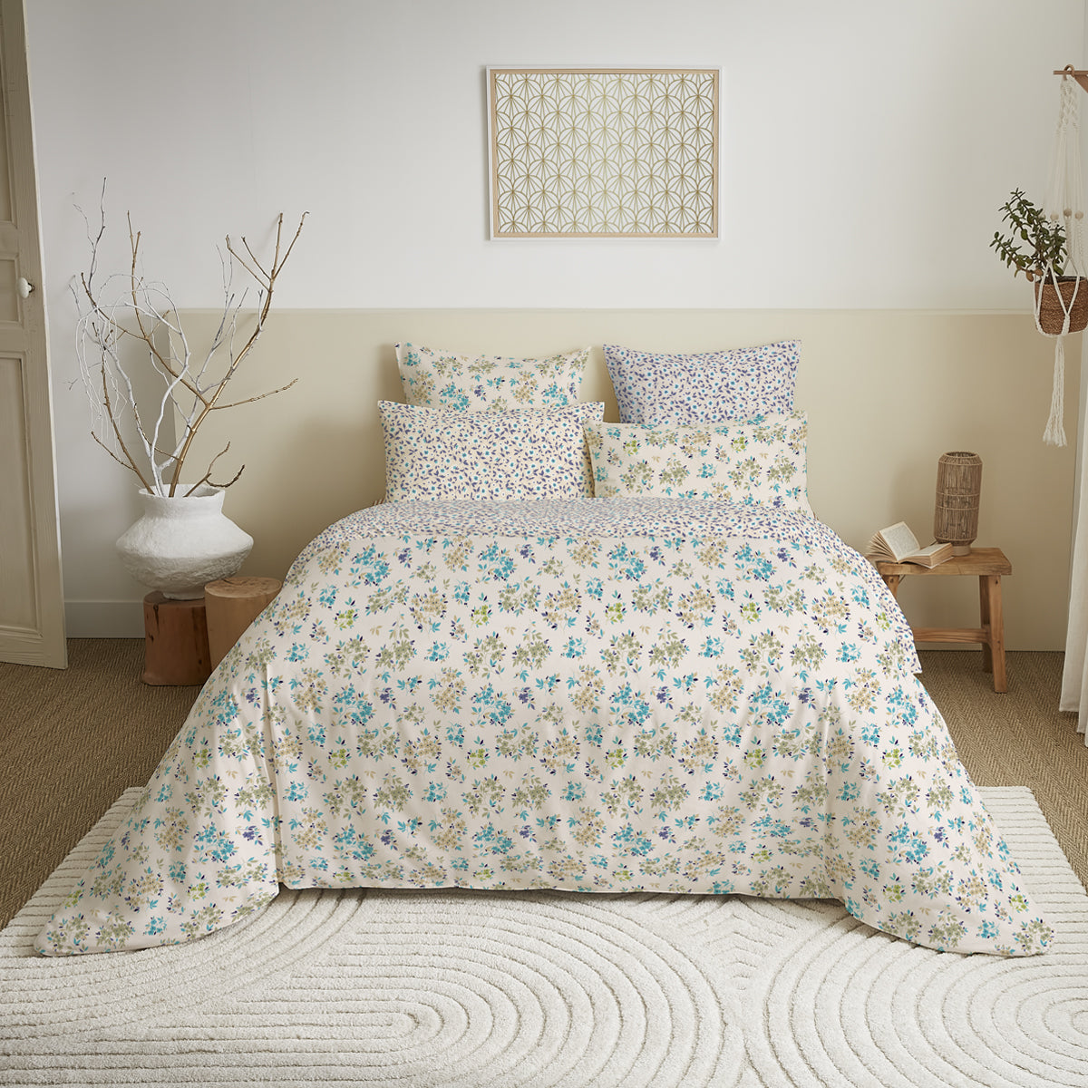 Pack 6 pièces Housse de couette Imprimé 220 x 240 cm - Drap housse 140 x 190 cm - 100% Coton 57 Fils