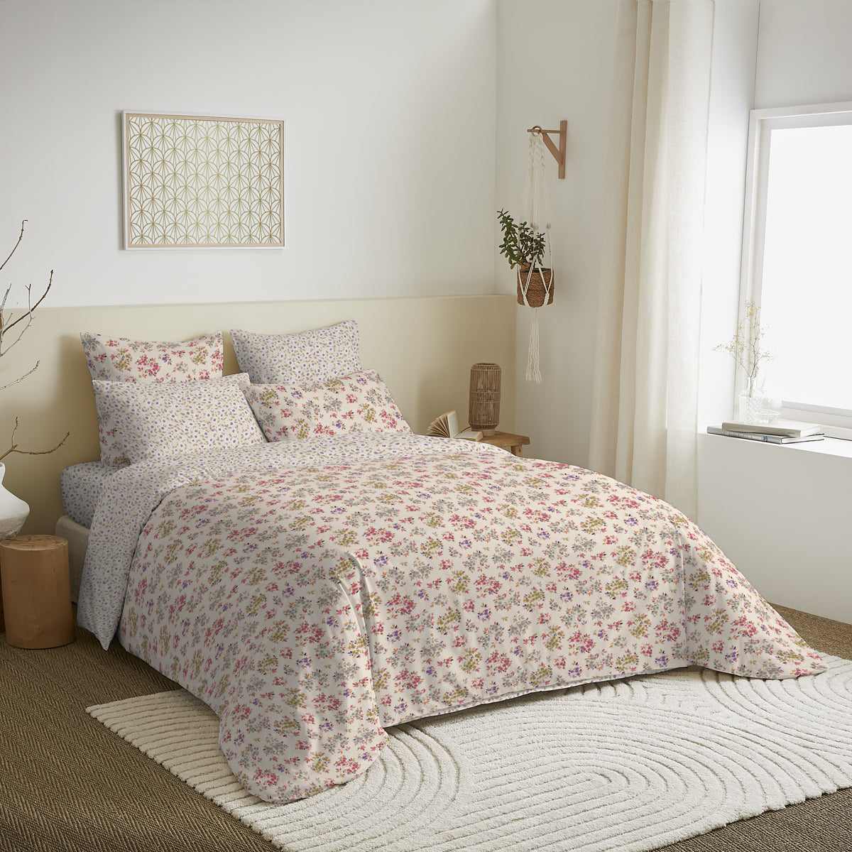 Pack 6 pièces Housse de couette Imprimé 220 x 240 cm - Drap housse 140 x 190 cm - 100% Coton 57 Fils