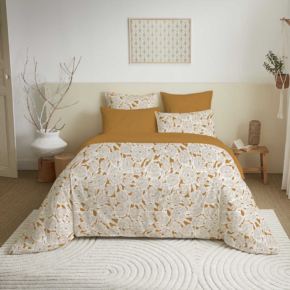 Pack 6 pièces Housse de couette Imprimé 220 x 240 cm - Drap housse 140 x 190 cm - 100% Coton 57 Fils