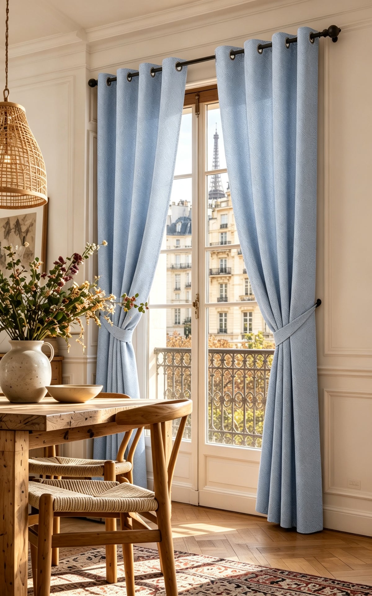 Rideau d'ameublement + 8 oeillets 140 x 240 cm Polyester fils teints jacquard "Victoria"Bleuet