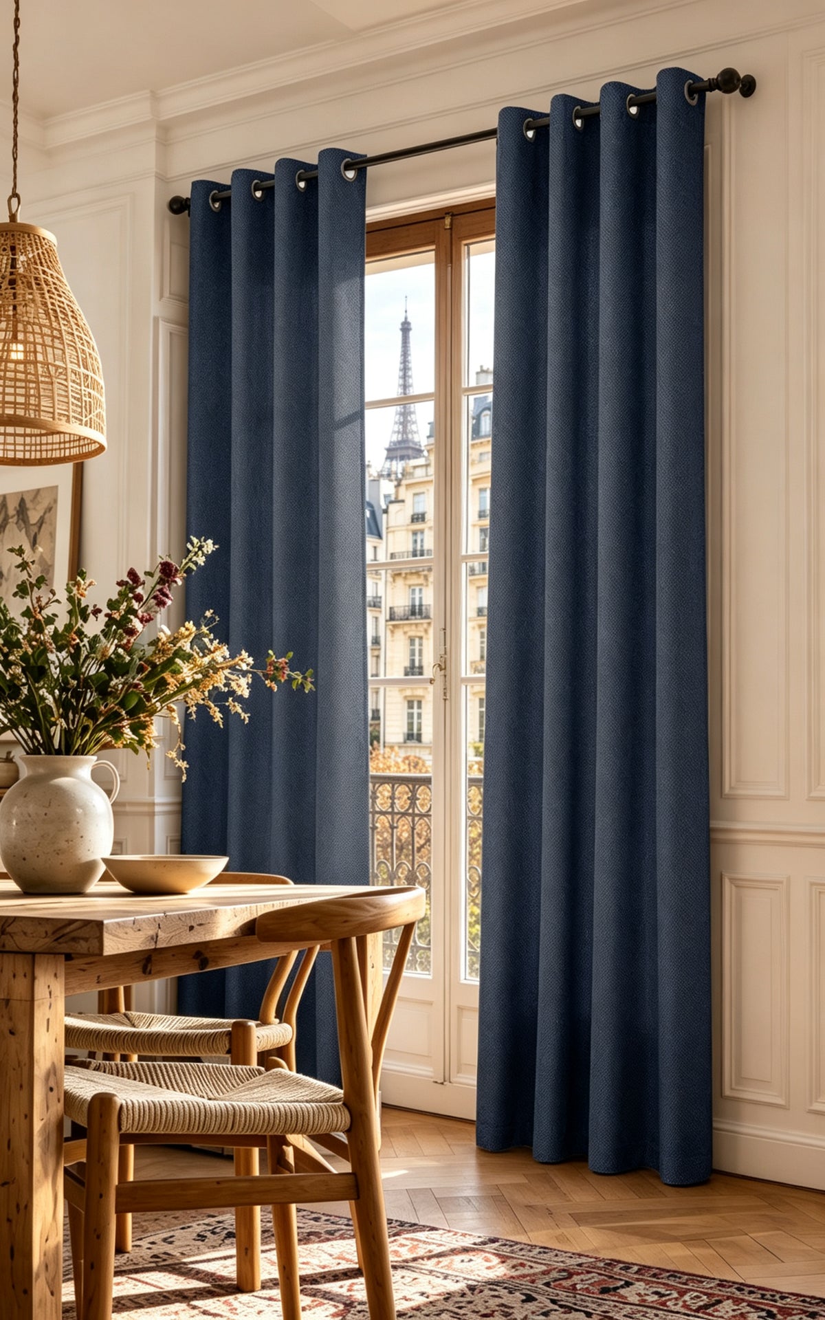 Rideau d'ameublement + 8 oeillets 140 x 240 cm Polyester fils teints jacquard "Victoria"Bleu Nuit