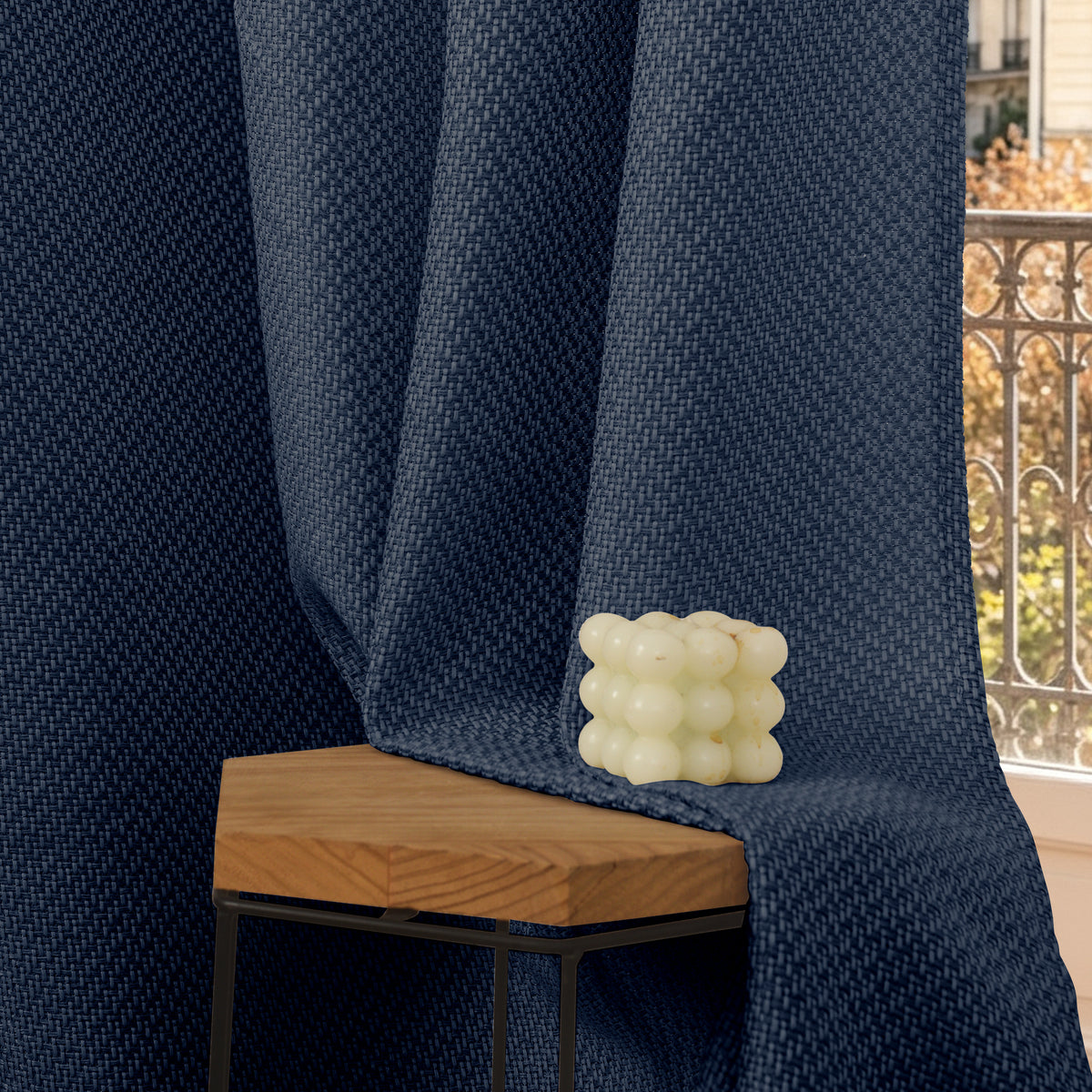 Rideau d'ameublement + 8 oeillets 140 x 240 cm Polyester fils teints jacquard "Victoria"Bleu Nuit