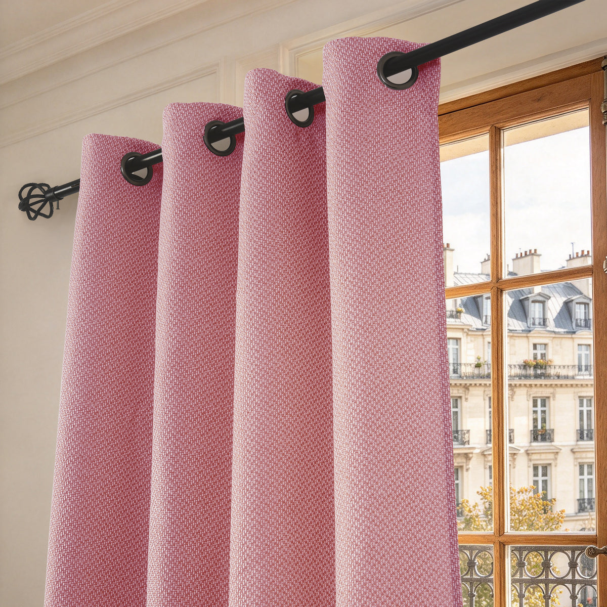 Rideau d'ameublement + 8 oeillets 140 x 240 cm Polyester fils teints jacquard "Victoria"Cerise