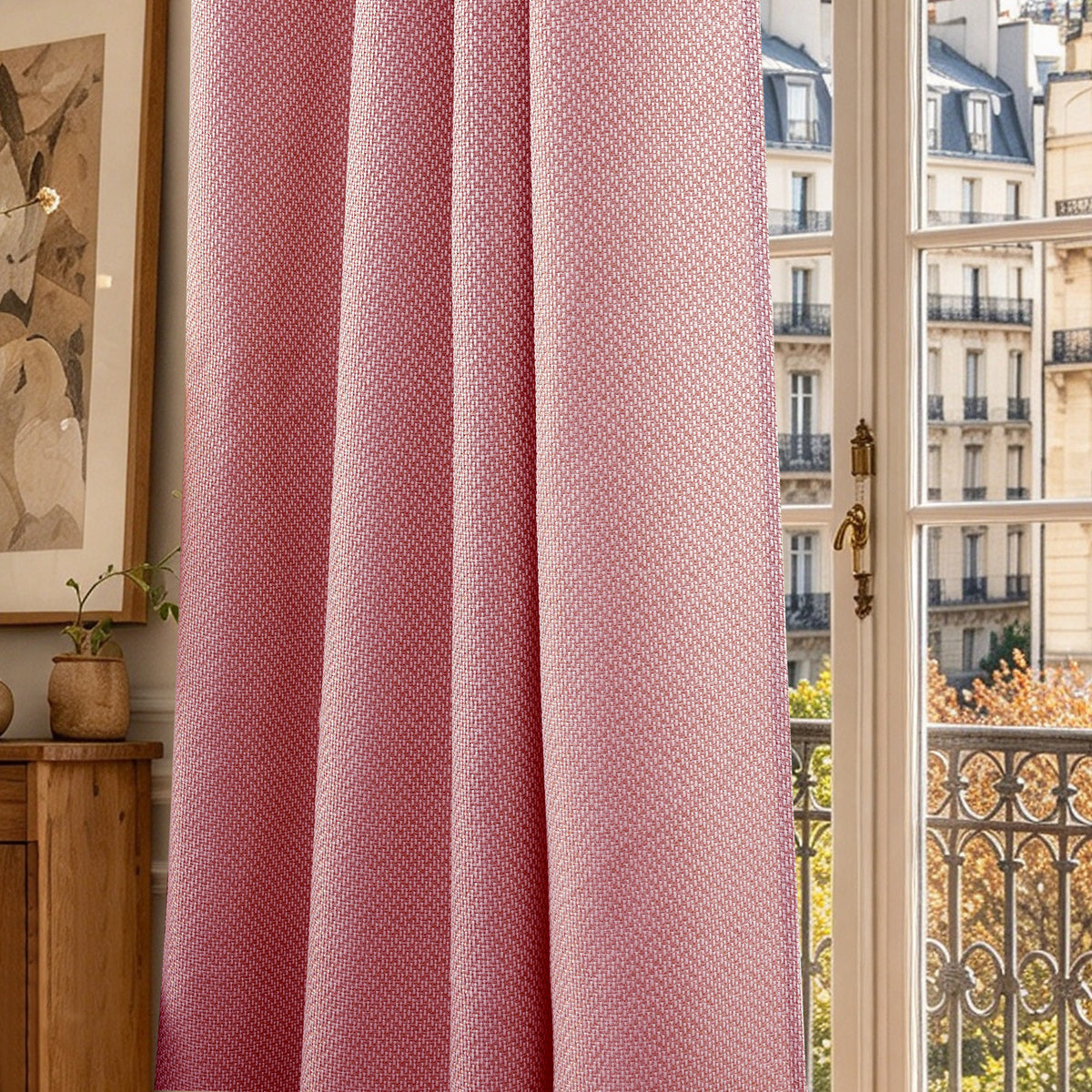 Rideau d'ameublement + 8 oeillets 140 x 240 cm Polyester fils teints jacquard "Victoria"Cerise