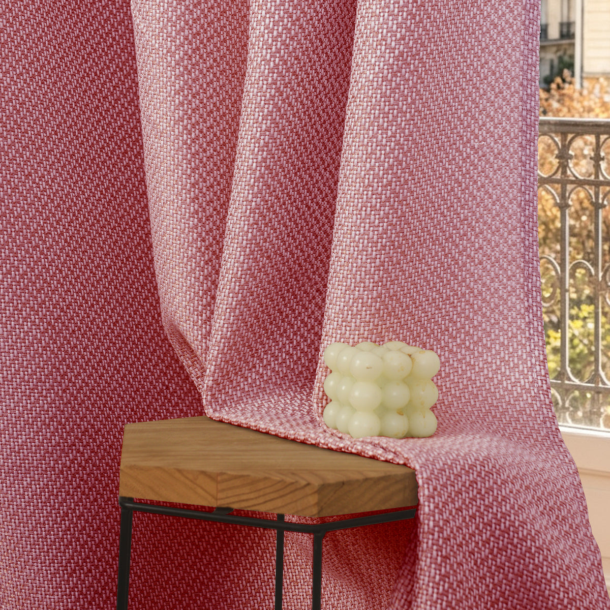 Rideau d'ameublement + 8 oeillets 140 x 240 cm Polyester fils teints jacquard "Victoria"Cerise