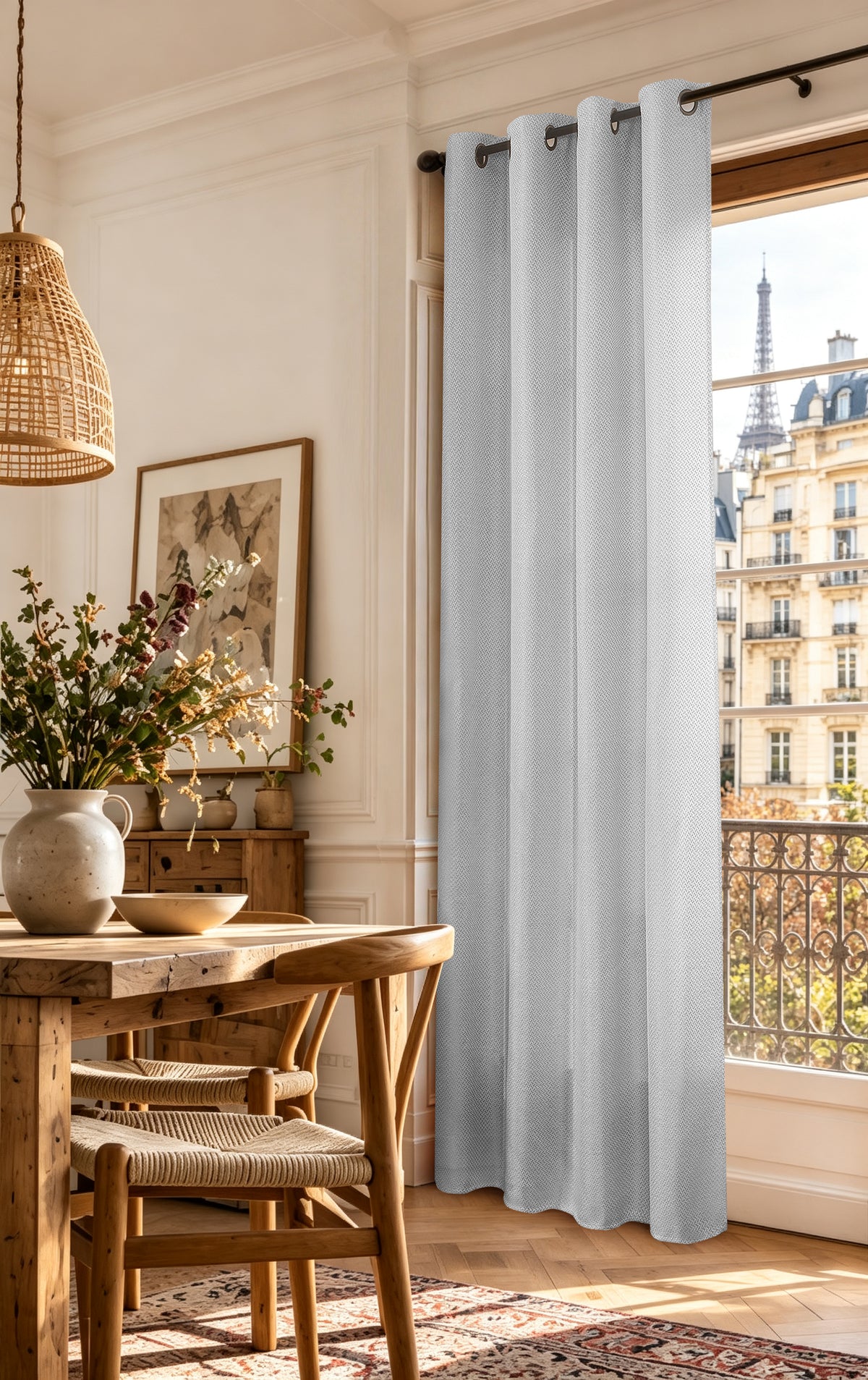 Rideau d'ameublement + 8 oeillets 140 x 240 cm Polyester fils teints jacquard "Victoria"Granite