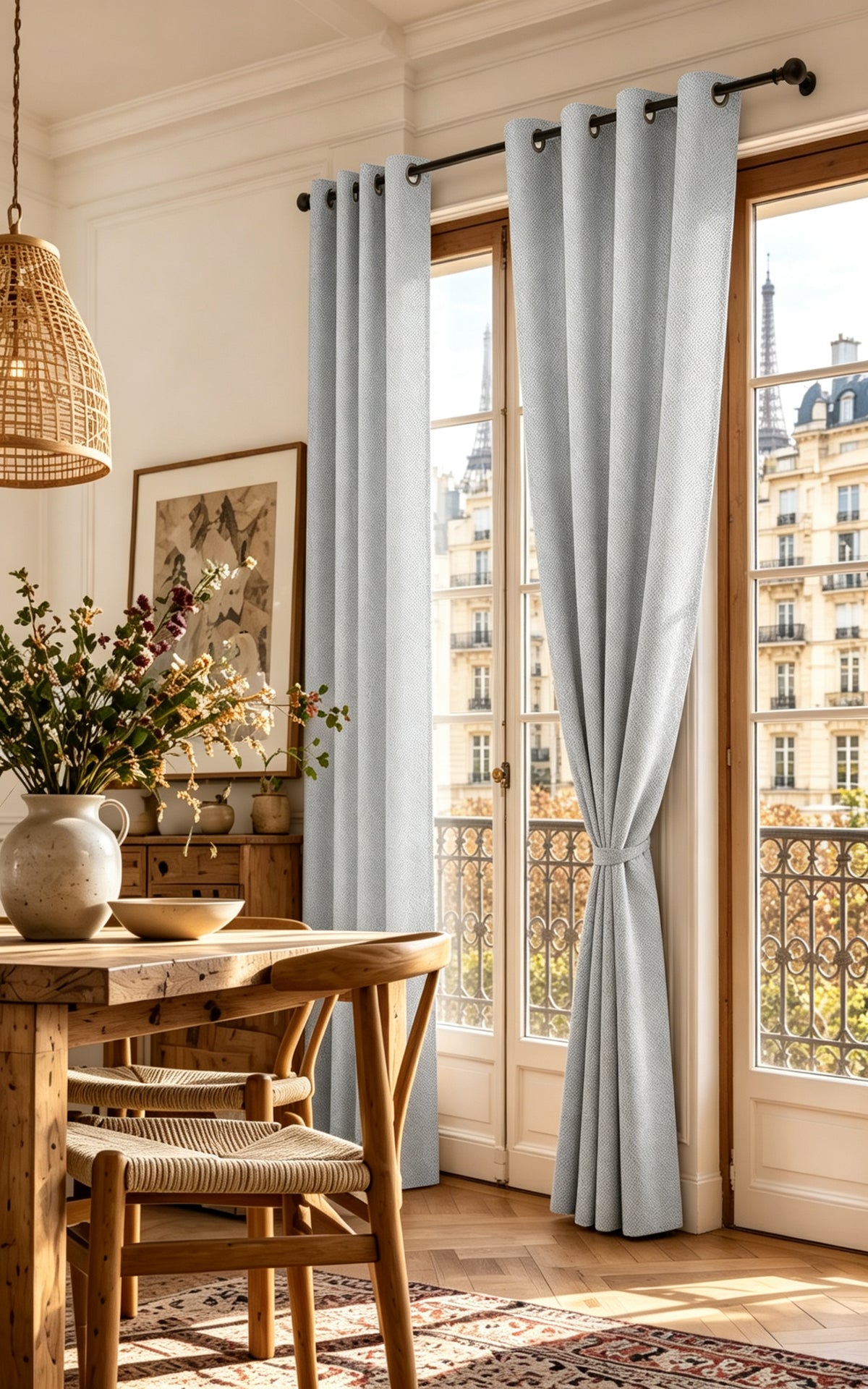 Rideau d'ameublement + 8 oeillets 140 x 240 cm Polyester fils teints jacquard "Victoria"Granite
