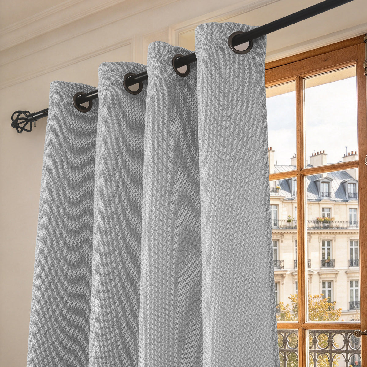 Rideau d'ameublement + 8 oeillets 140 x 240 cm Polyester fils teints jacquard "Victoria"Granite