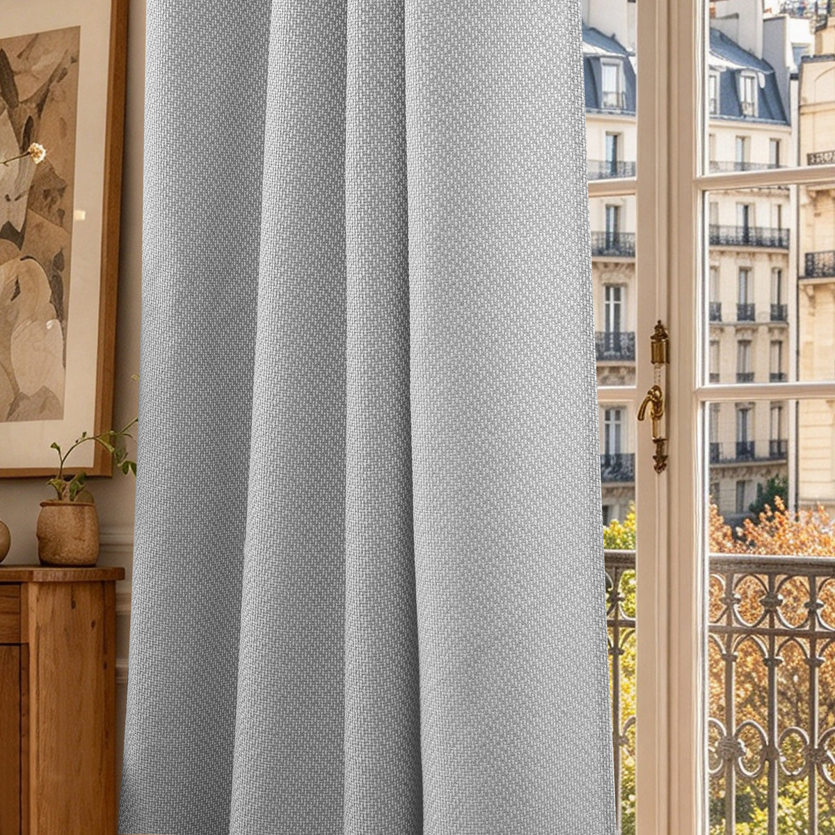 Rideau d'ameublement + 8 oeillets 140 x 240 cm Polyester fils teints jacquard "Victoria"Granite