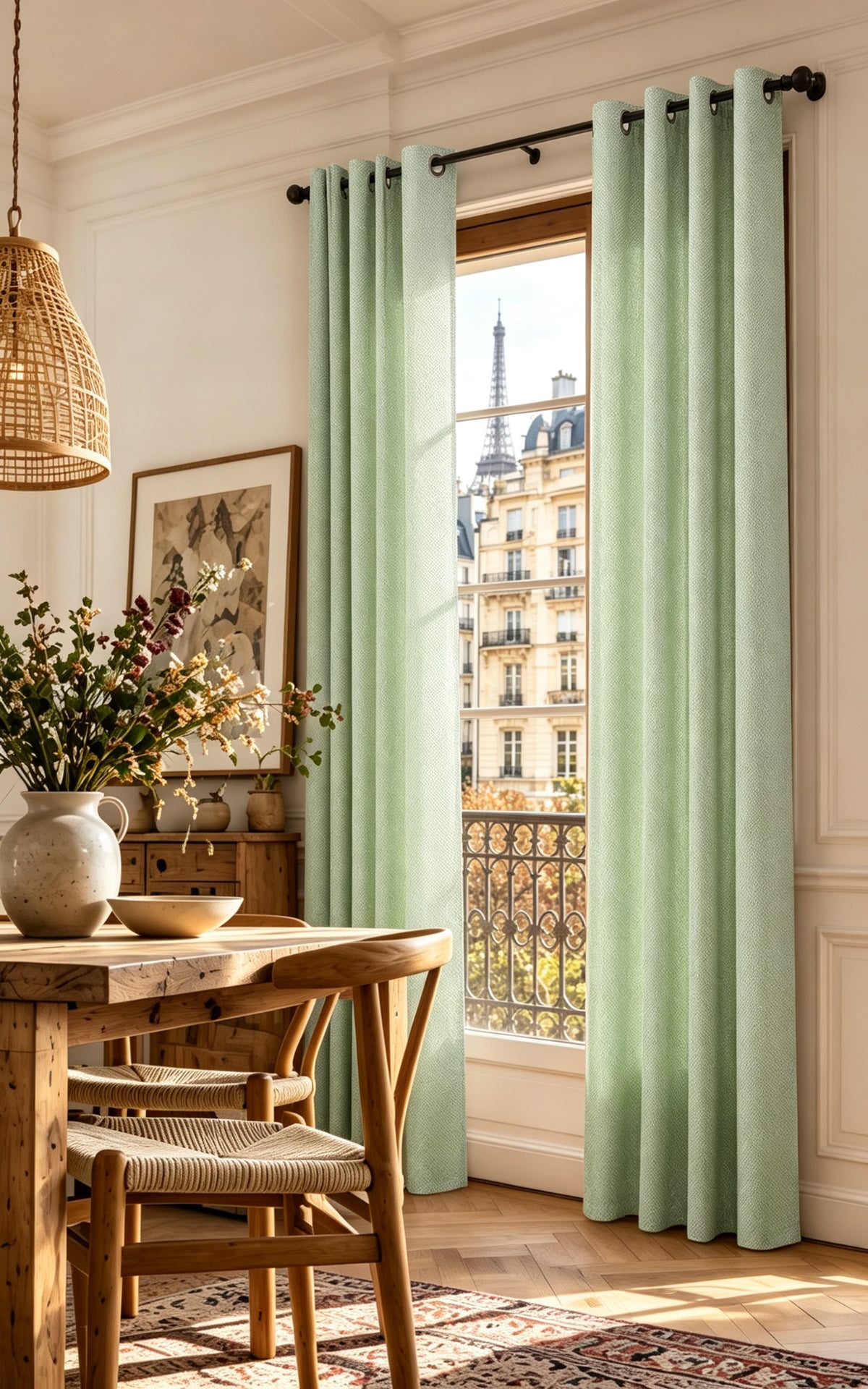 Rideau d'ameublement + 8 oeillets 140 x 240 cm Polyester fils teints jacquard "Victoria"Menthe