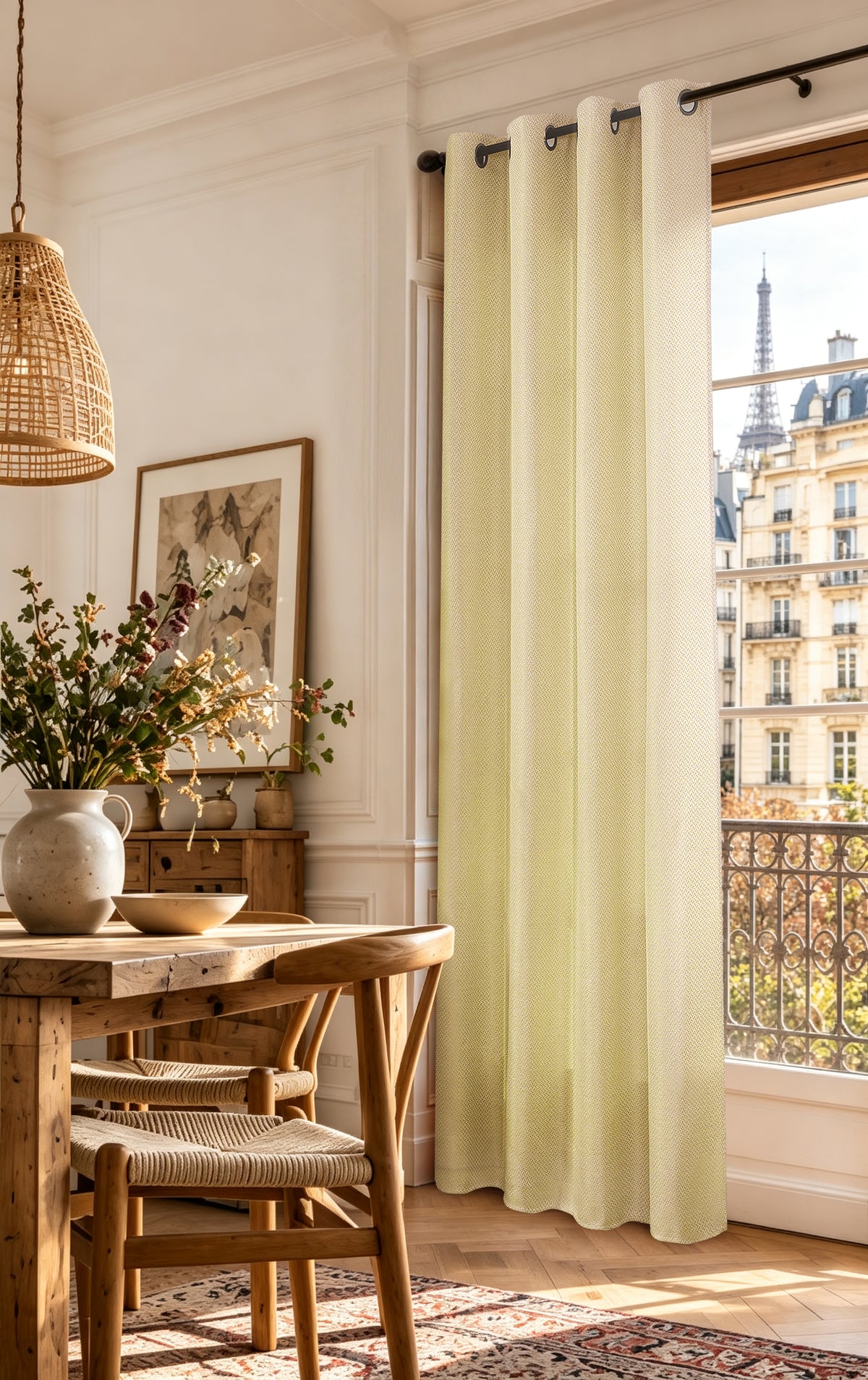 Rideau d'ameublement + 8 oeillets 140 x 240 cm Polyester fils teints jacquard "Victoria"Miel