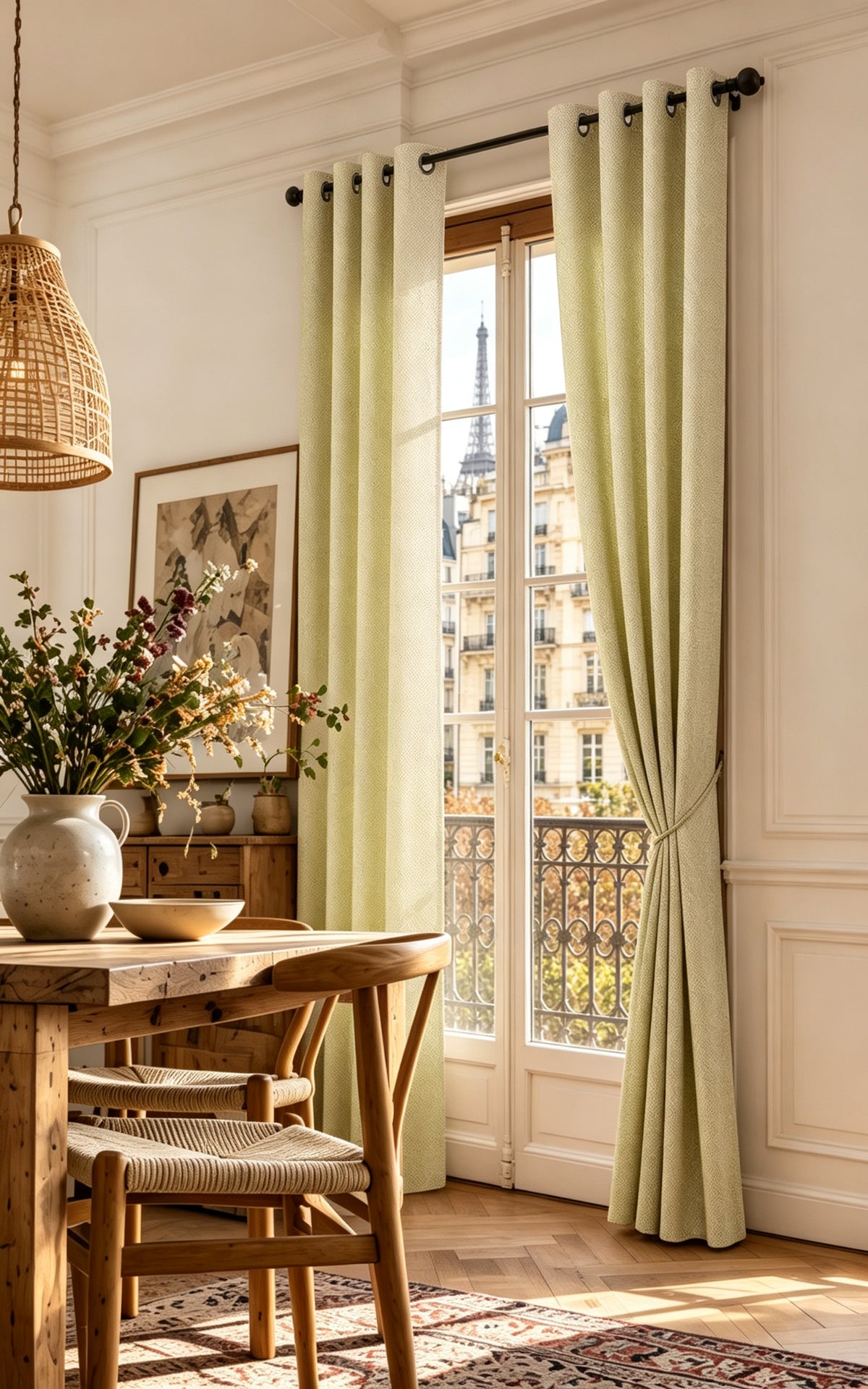 Rideau d'ameublement + 8 oeillets 140 x 240 cm Polyester fils teints jacquard "Victoria"Miel
