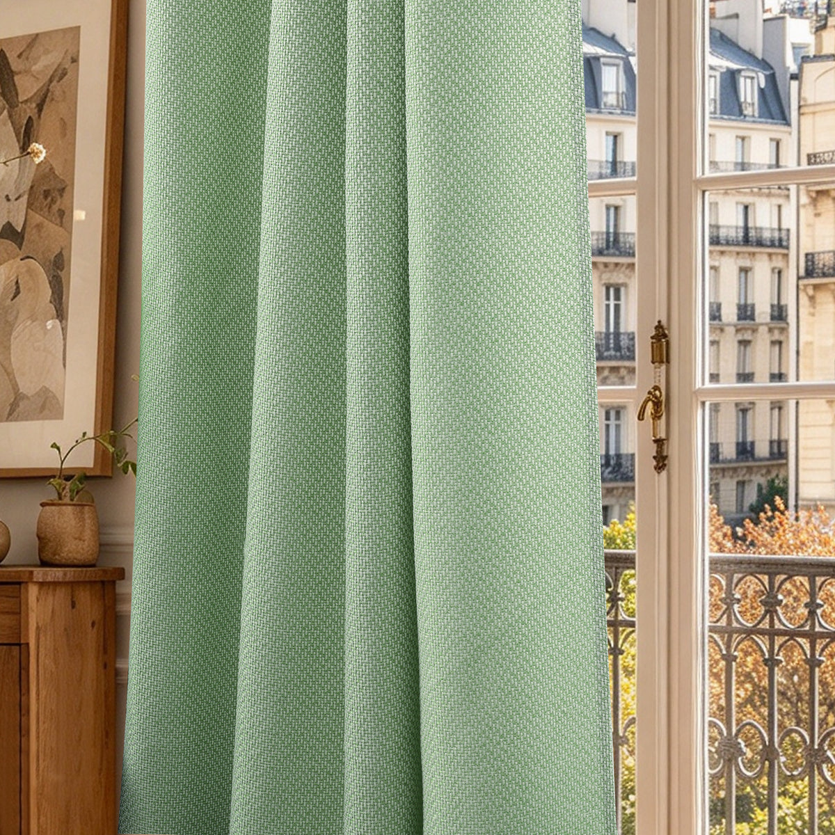 Rideau d'ameublement + 8 oeillets 140 x 240 cm Polyester fils teints jacquard "Victoria"Romarin