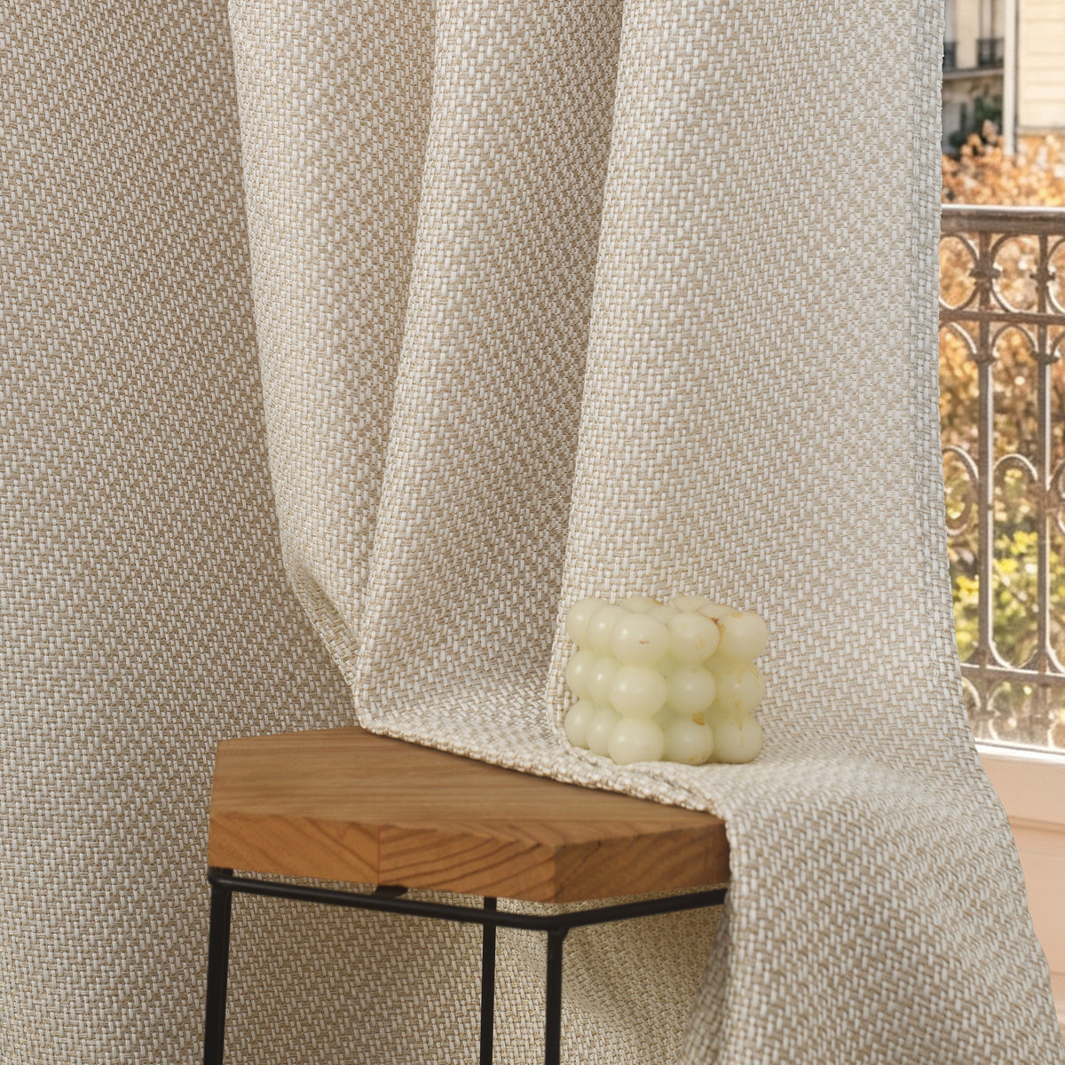 Rideau d'ameublement + 8 oeillets 140 x 240 cm Polyester fils teints jacquard "Victoria"Sable