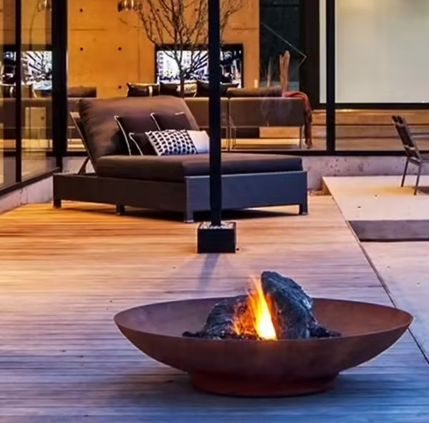 Brasero Keyo en acier Corten - Ø 1200 x 210 mm