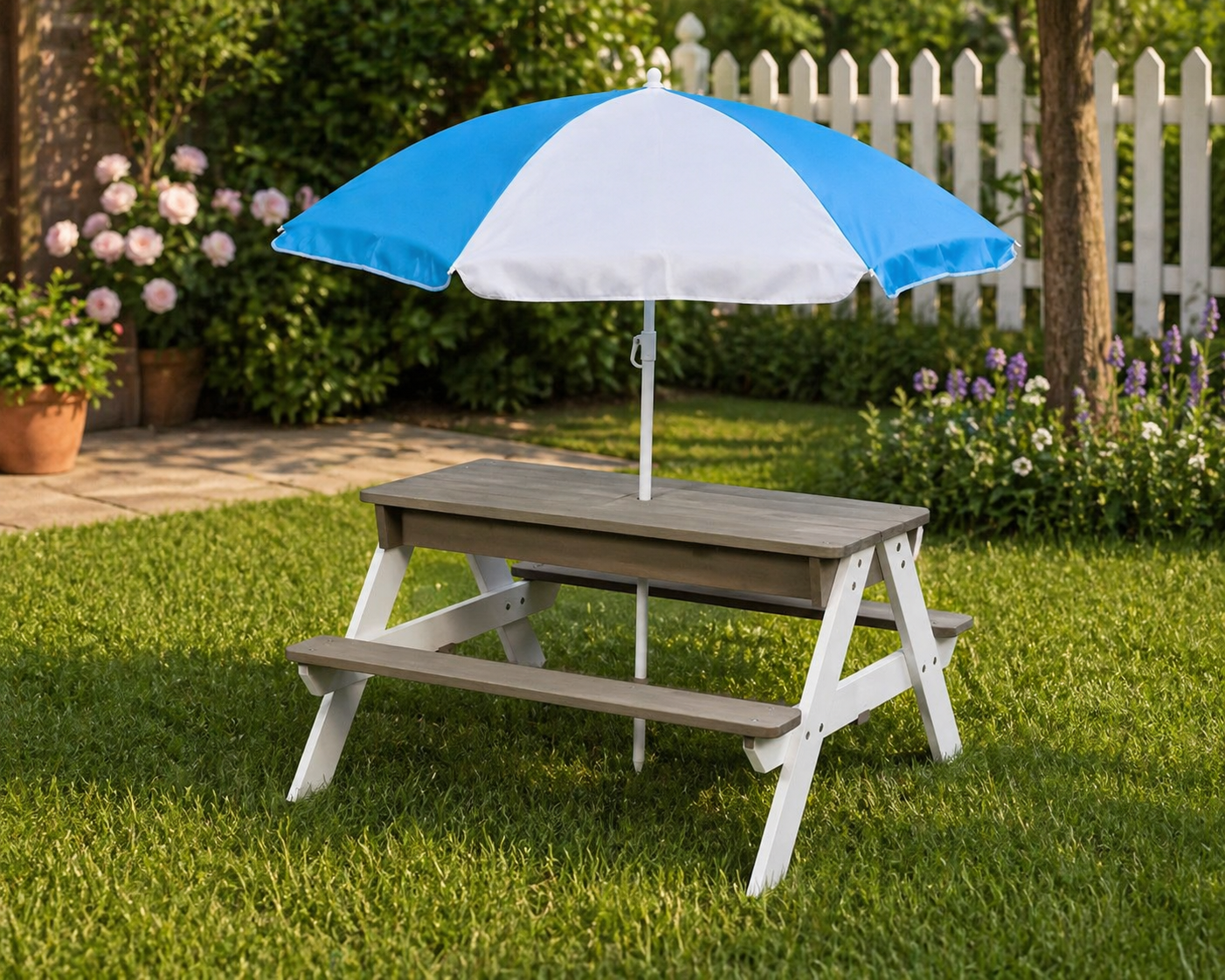 Table de pique-nique en bois avec parasol - Waterfun