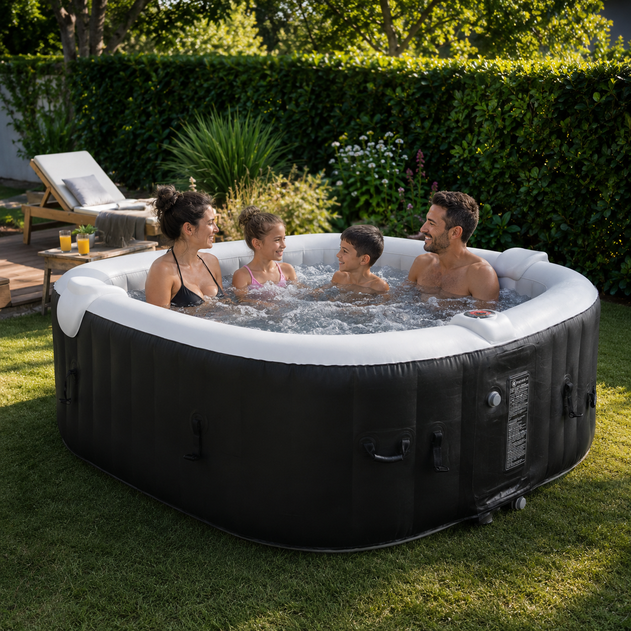 Spa gonflable 4 places carré - Dimensions : 155 x 155 cm - Filtre et bâche inclus