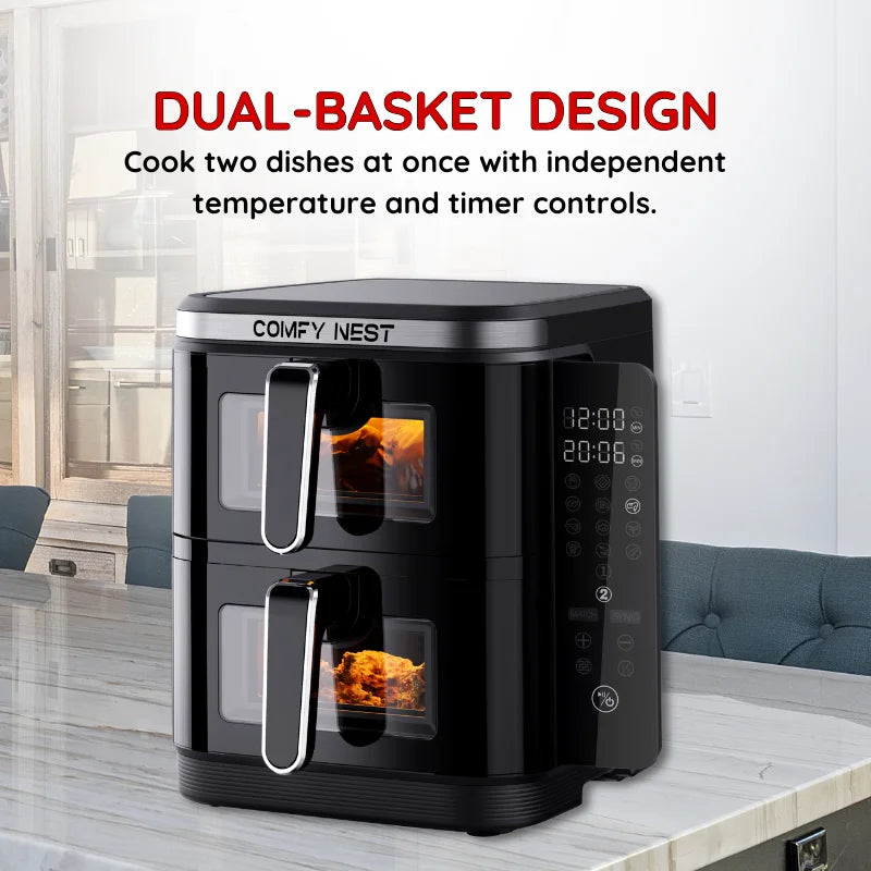 Friteuse à air chaud Air fryer double panier verticale avec fenêtre 11L 2800W