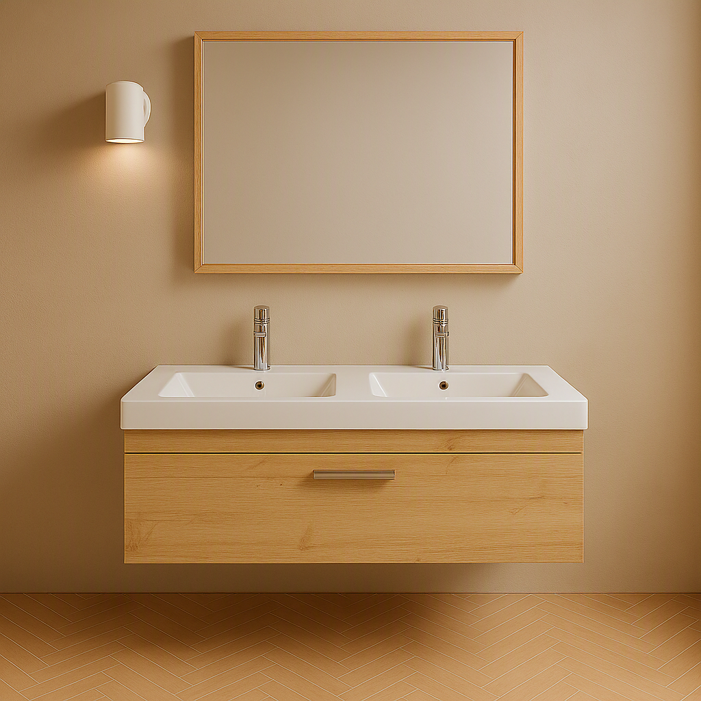 Meuble double vasque Rubite 1 tiroir 120 cm + miroir cadre