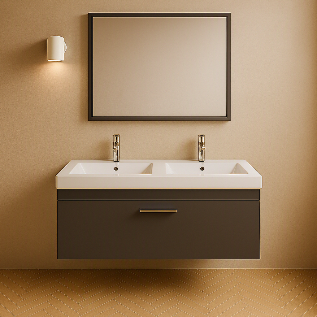 Meuble double vasque Rubite 1 tiroir 120 cm + miroir cadre