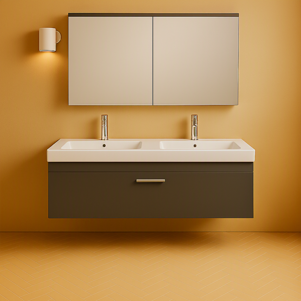 Meuble double vasque Rubite 1 tiroir 120 cm + miroir armoire