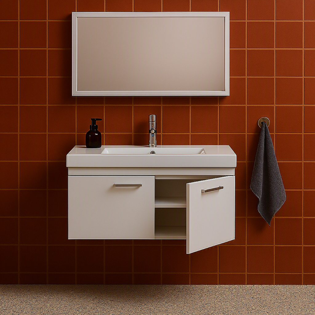 Meuble simple vasque Rubite 2 portes 100 cm + miroir cadre