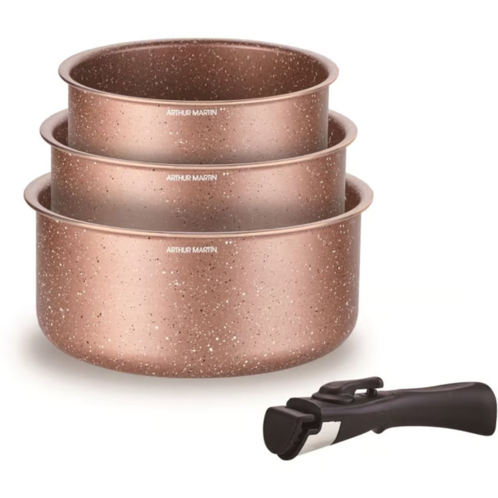 Set de 3 Casseroles Terracotta Tous Feux Arthur Martin 16-18-20 cm avec une Poignée