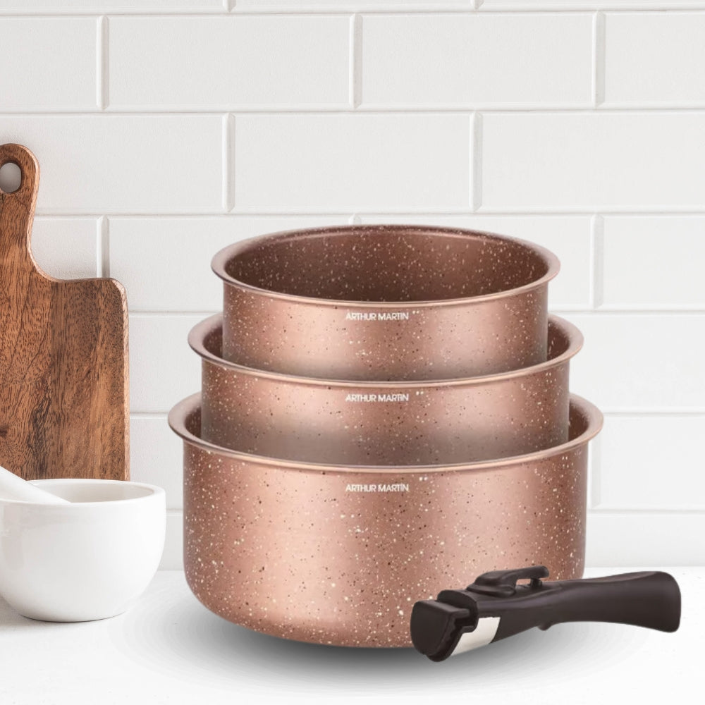 Set de 3 Casseroles Terracotta Tous Feux Arthur Martin 16-18-20 cm avec une Poignée