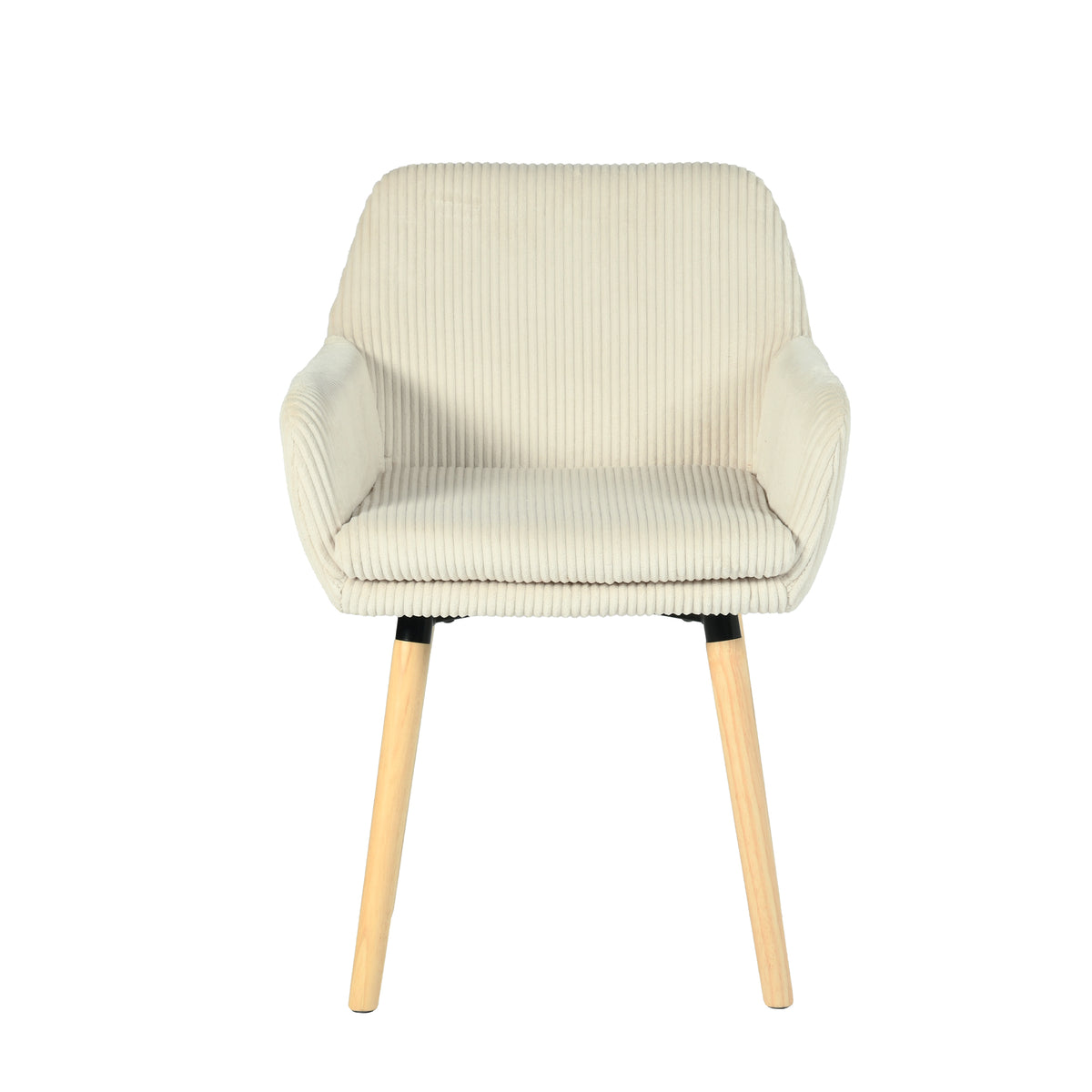 Elia - Ensemble de 2 chaises de salle à manger scandinaves en velours côtelé beige avec accoudoirs et pieds en bois