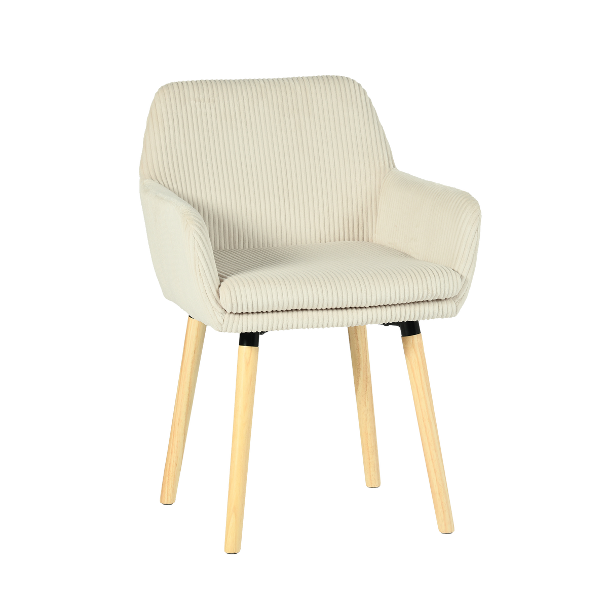 Elia - Ensemble de 2 chaises de salle à manger scandinaves en velours côtelé beige avec accoudoirs et pieds en bois