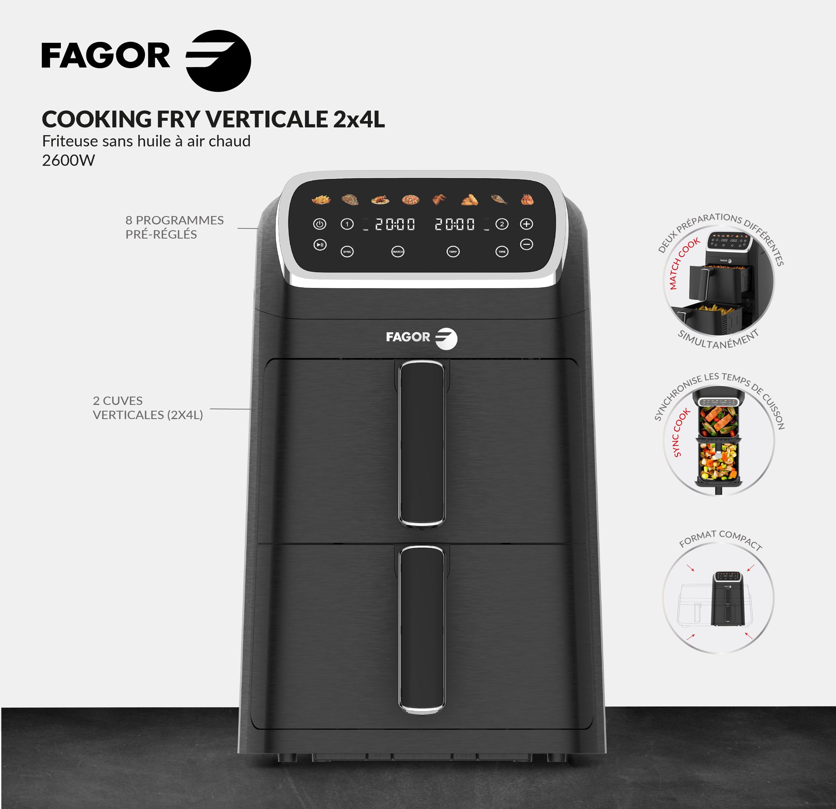 Friteuse à air chaud Air fryer double panier 8L 2600W Noir
